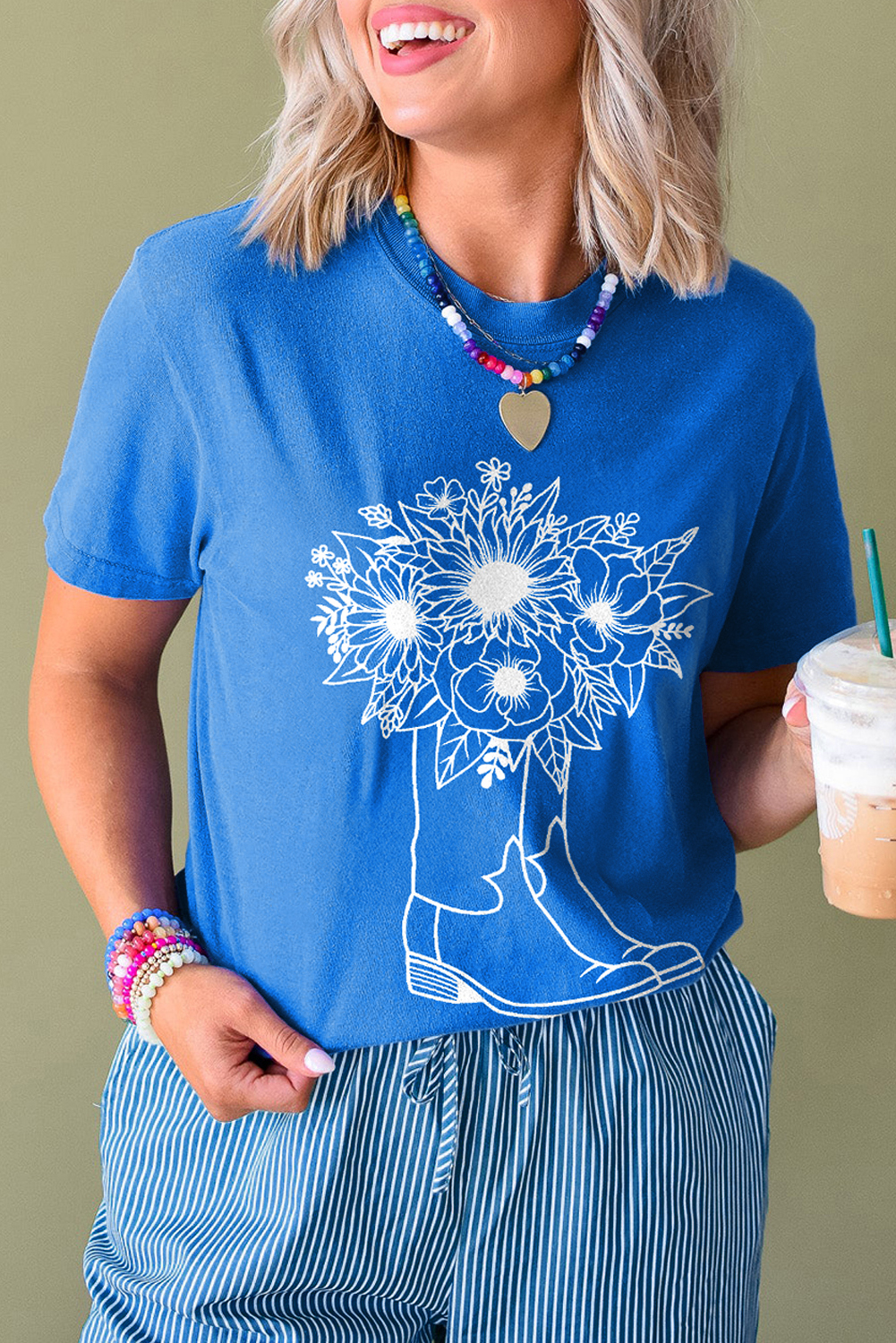 Blue Sunflower Boots Graphic Western Fashion T Shirt - loveforevers