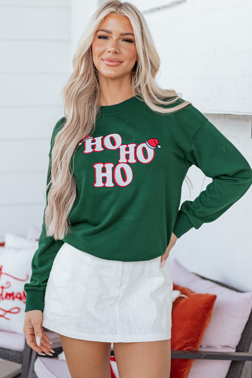 Evergreen Embroidered Letter Graphic Christmas Fashion Sweatshirt - loveforevers