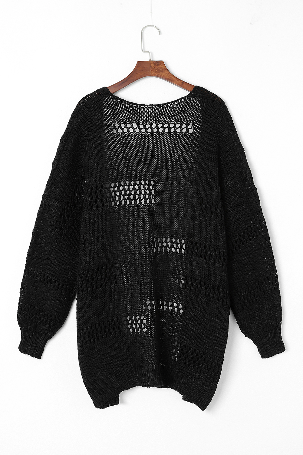 Black Casual Hollowed Knit Dolman Sleeve Cardigan - loveforevers