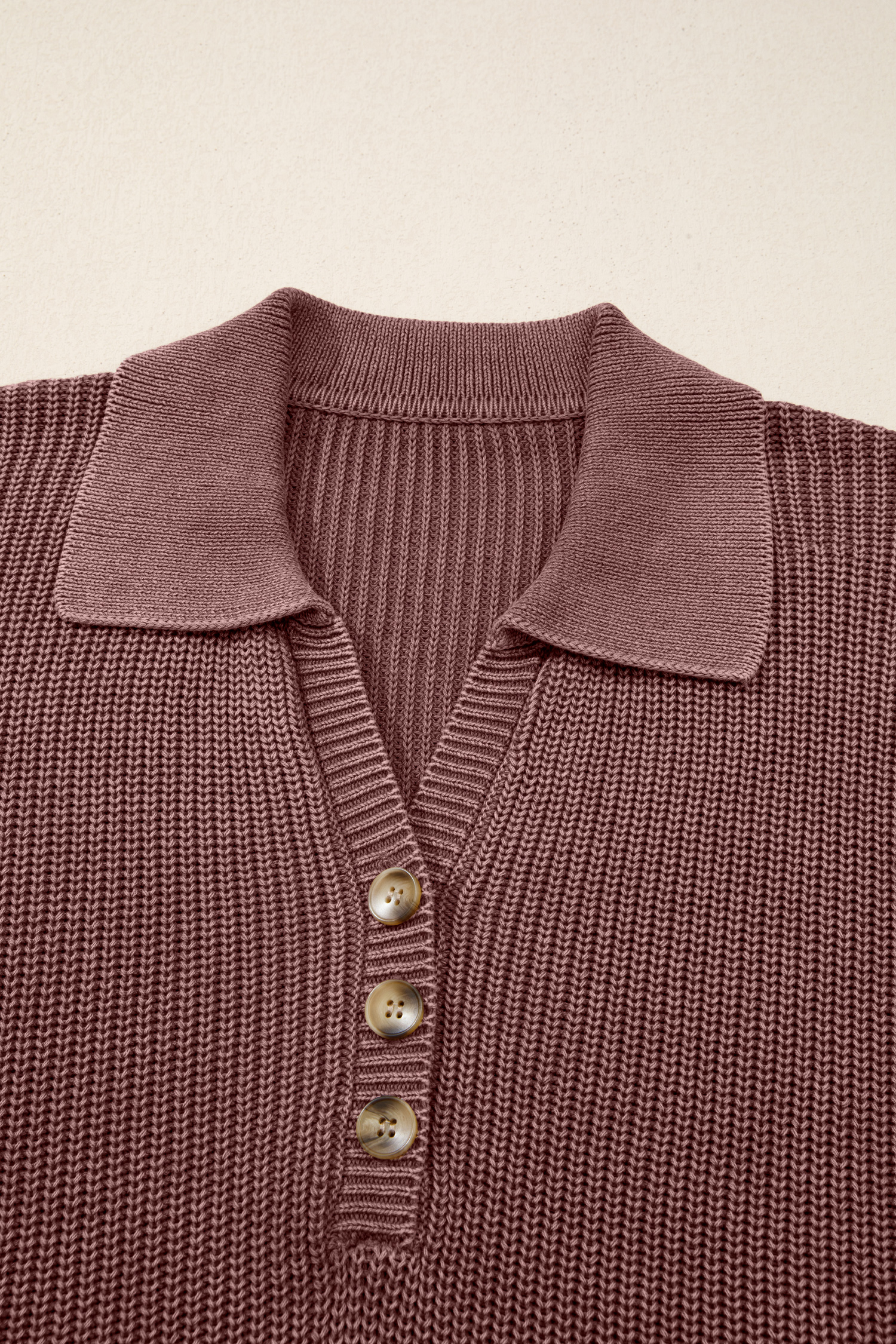 Dark Brown Mineral Washed Knit Button Polo Collar Loose Sweater - loveforevers