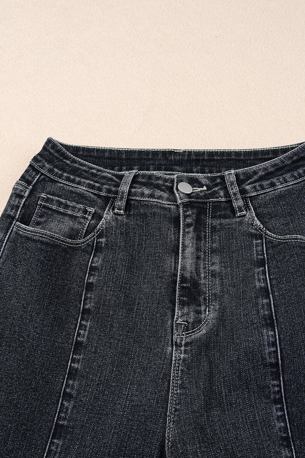 Black Plain Seam Detail Flared Bottom Ankle Length Jeans - loveforevers