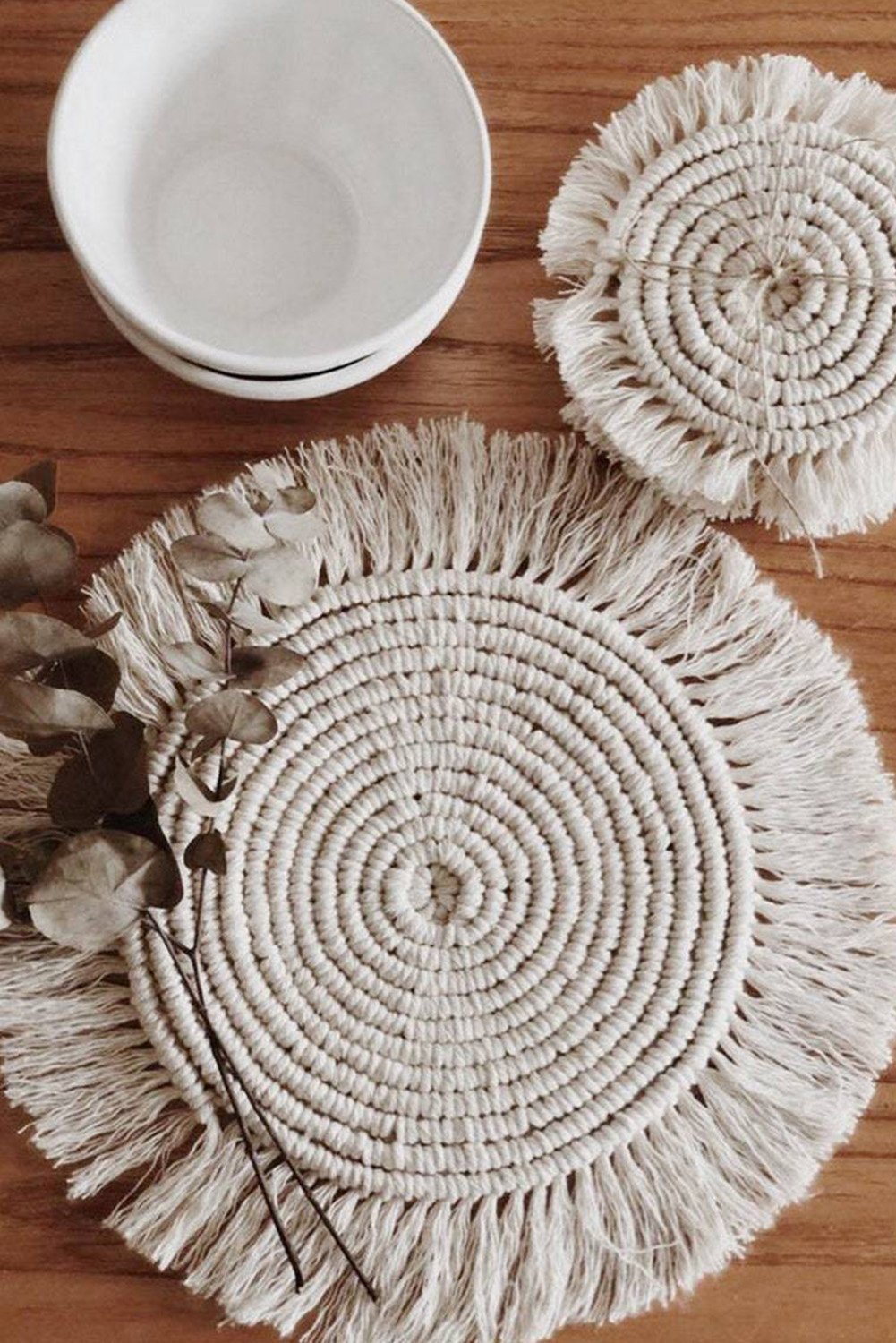 Beige Boho Tassel Macrame Coaster 15cm - loveforevers