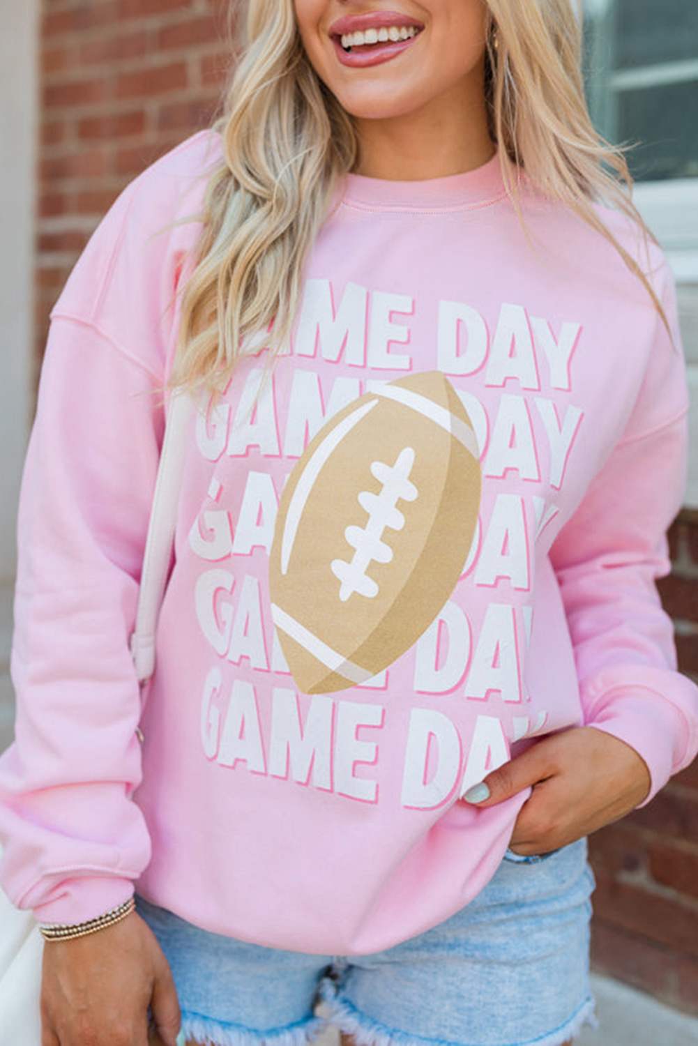 Pink GAME DAY Football Rugby Print Casual Sweatshirt - loveforevers