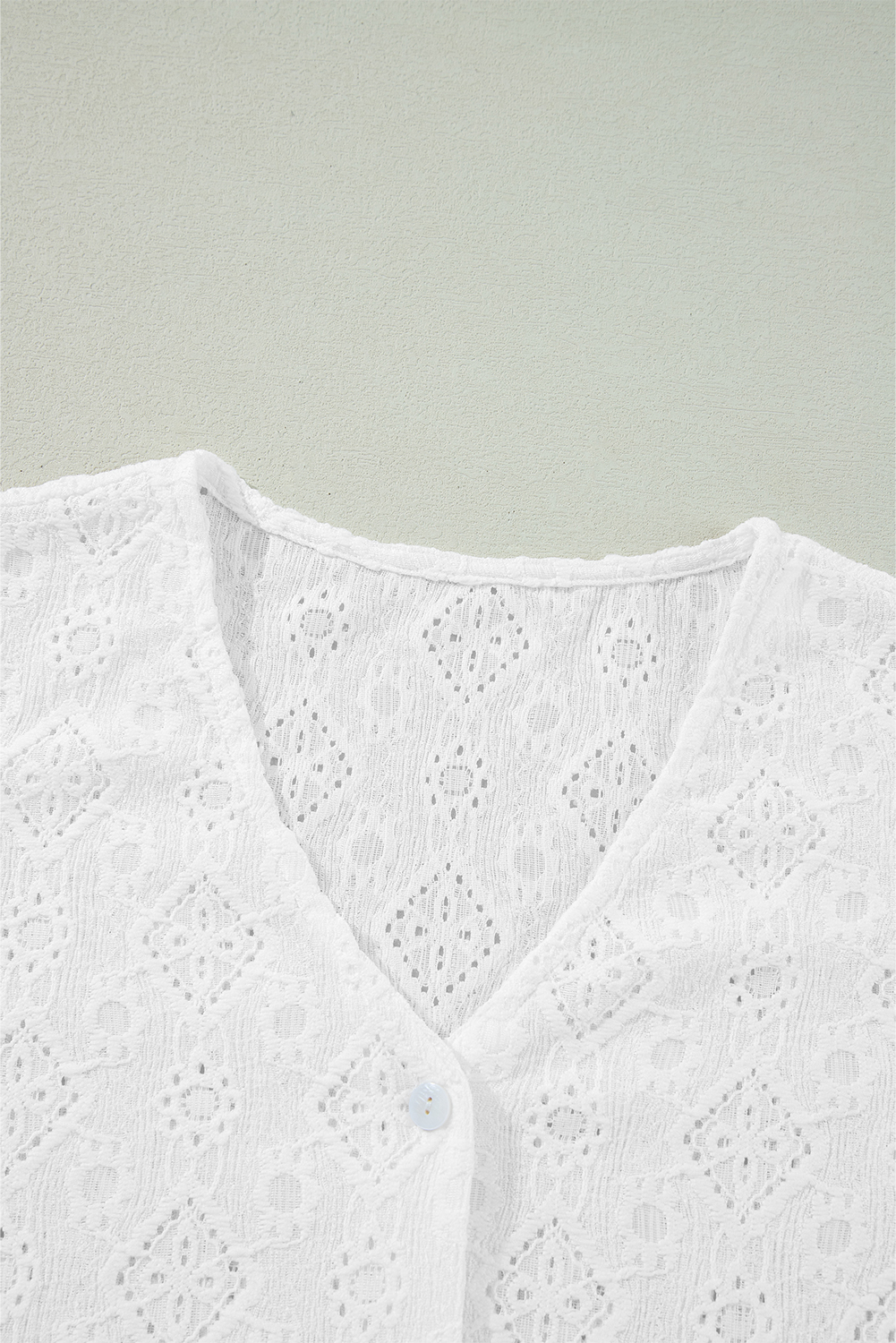 White Lace Puff Sleeve V Neck Button Up Shirt - loveforevers