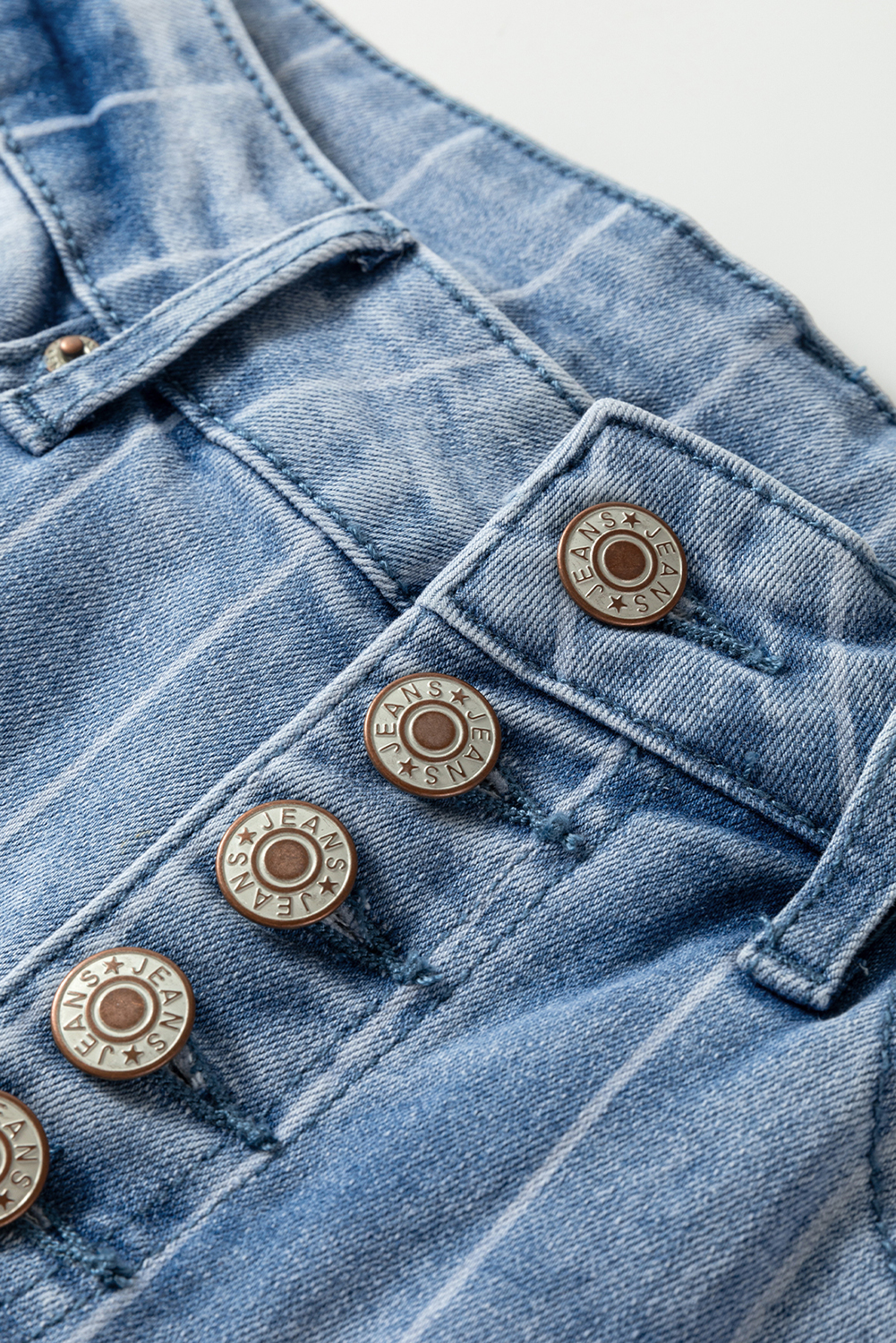 Beau Blue Multi Buttons Pinstripe Wide Leg Jeans - loveforevers