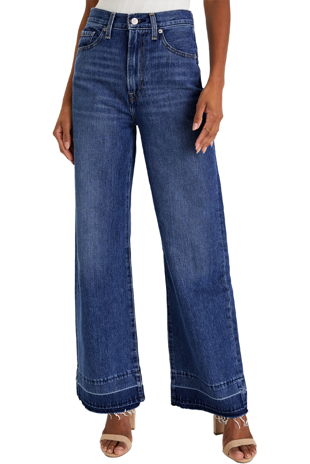 Real Teal Raw Hem Unique Cuffs Straight High Rise Loose Jeans - loveforevers