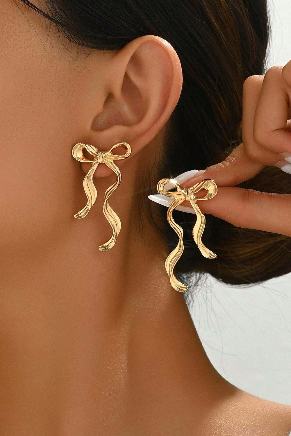 Gold Bow Knot Shape Plated Alloy Stud Earrings - loveforevers