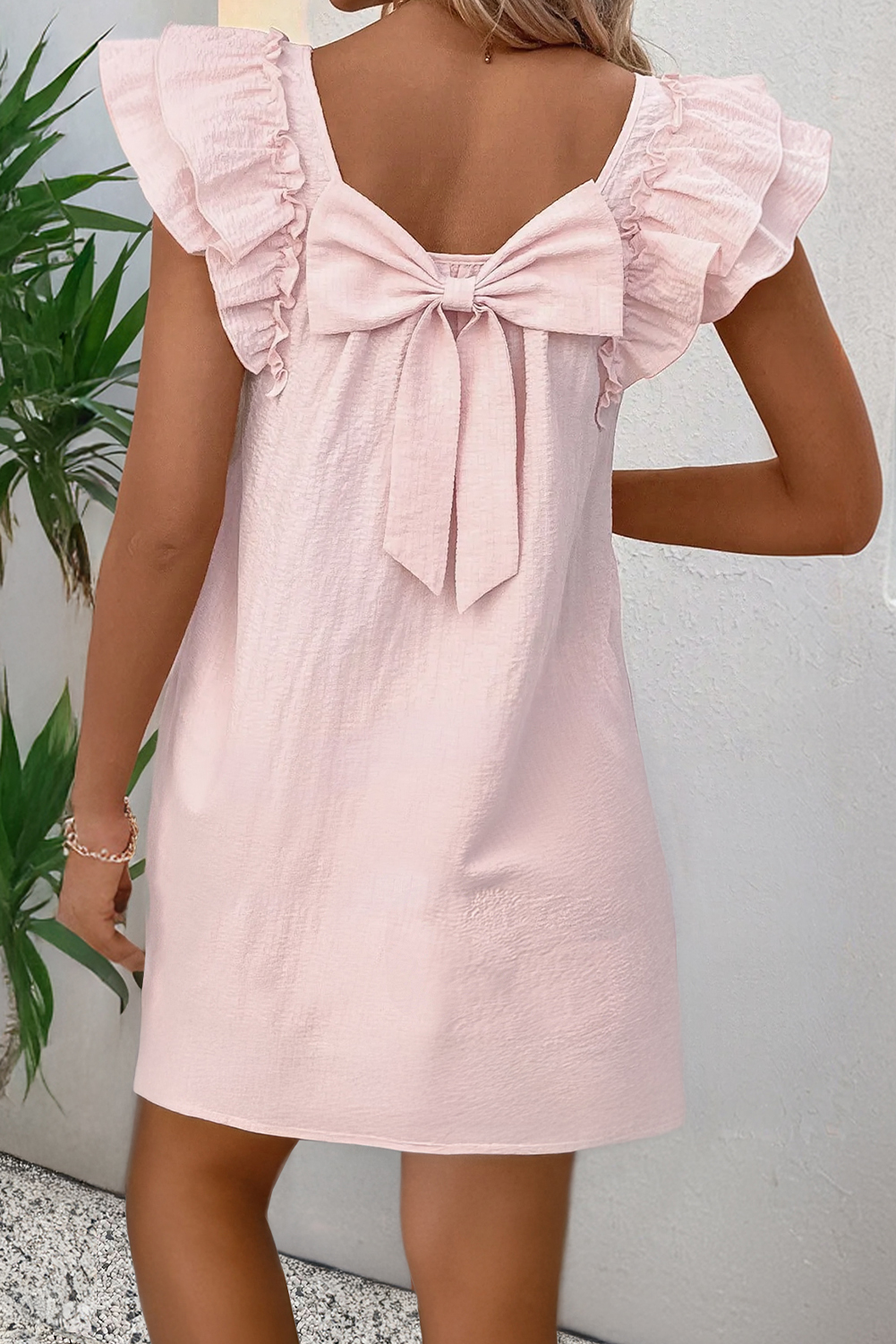 Beau Blue Textured Bow Knot Frilled Butterfly Sleeve Blouse - loveforevers