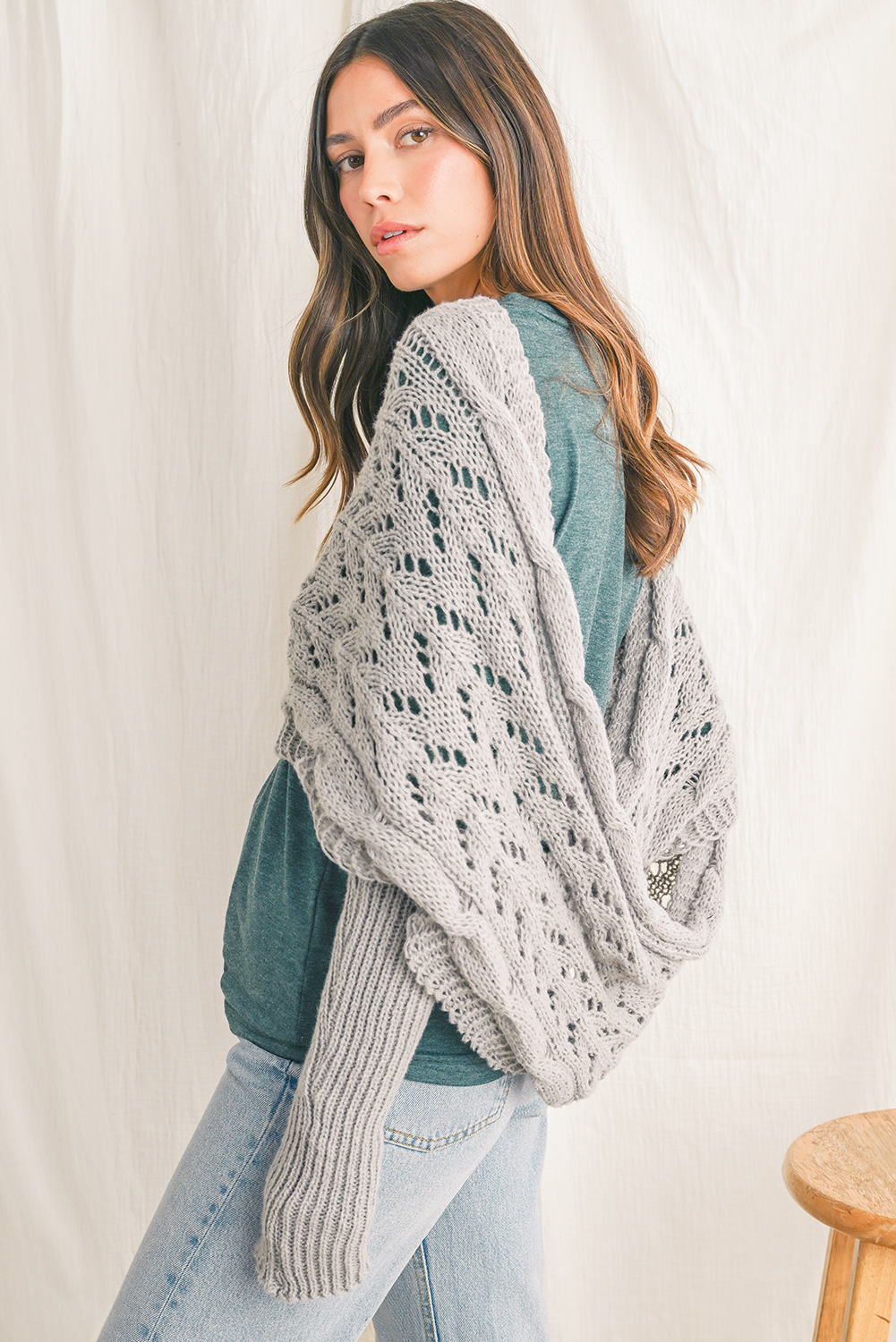 Gray Cross Detail Hollowed Knit Scarf with Sleeves - loveforevers