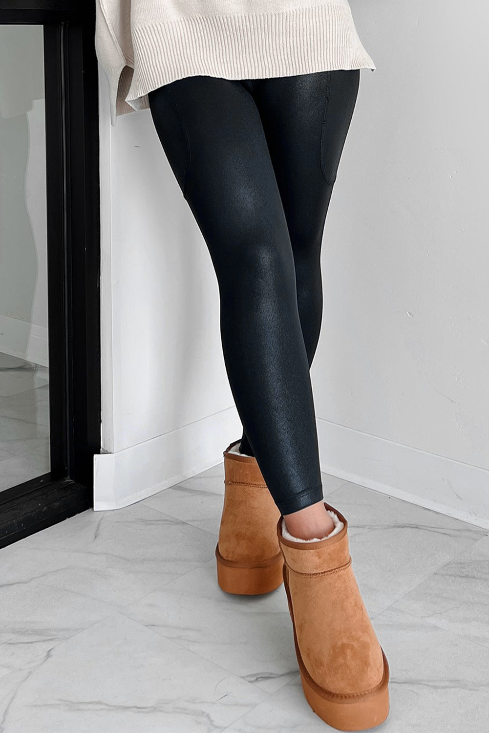 Black V Crossover High Waist Pocketed Leggings - loveforevers