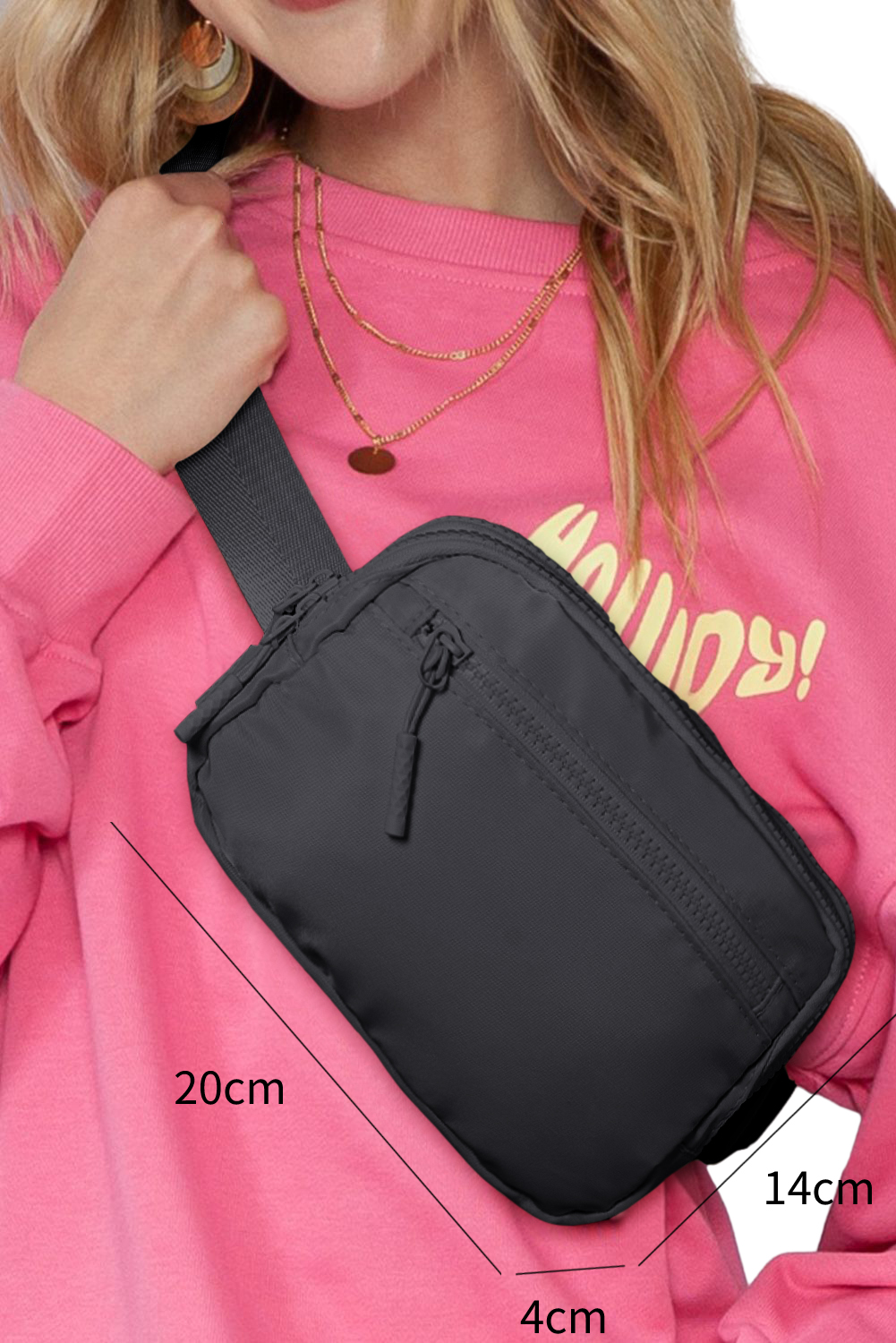 Black Wide Belt Zipped Square Crossbody Bag - loveforevers