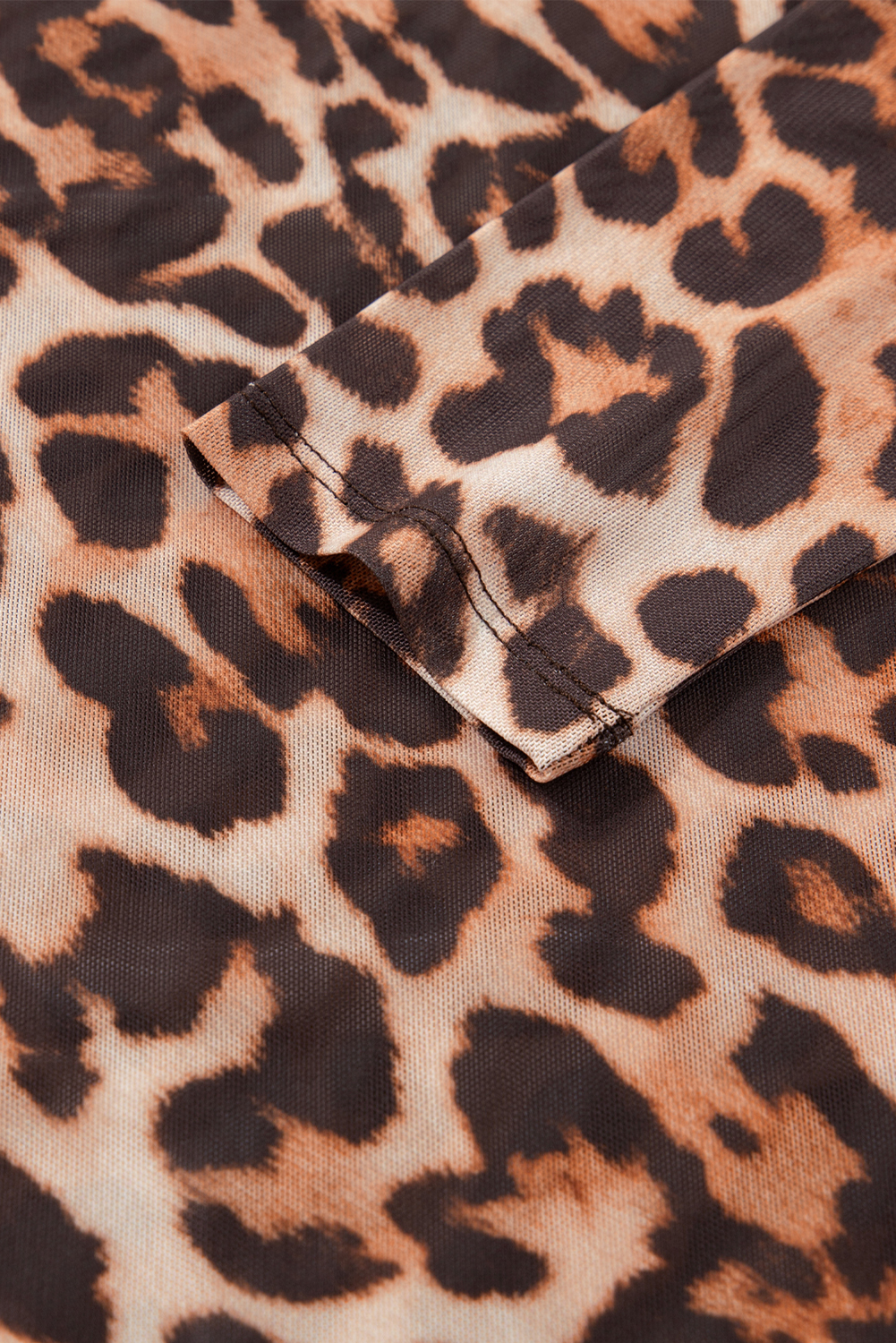 Brown Leopard Mock Neck Long Sleeve Mesh Top - loveforevers