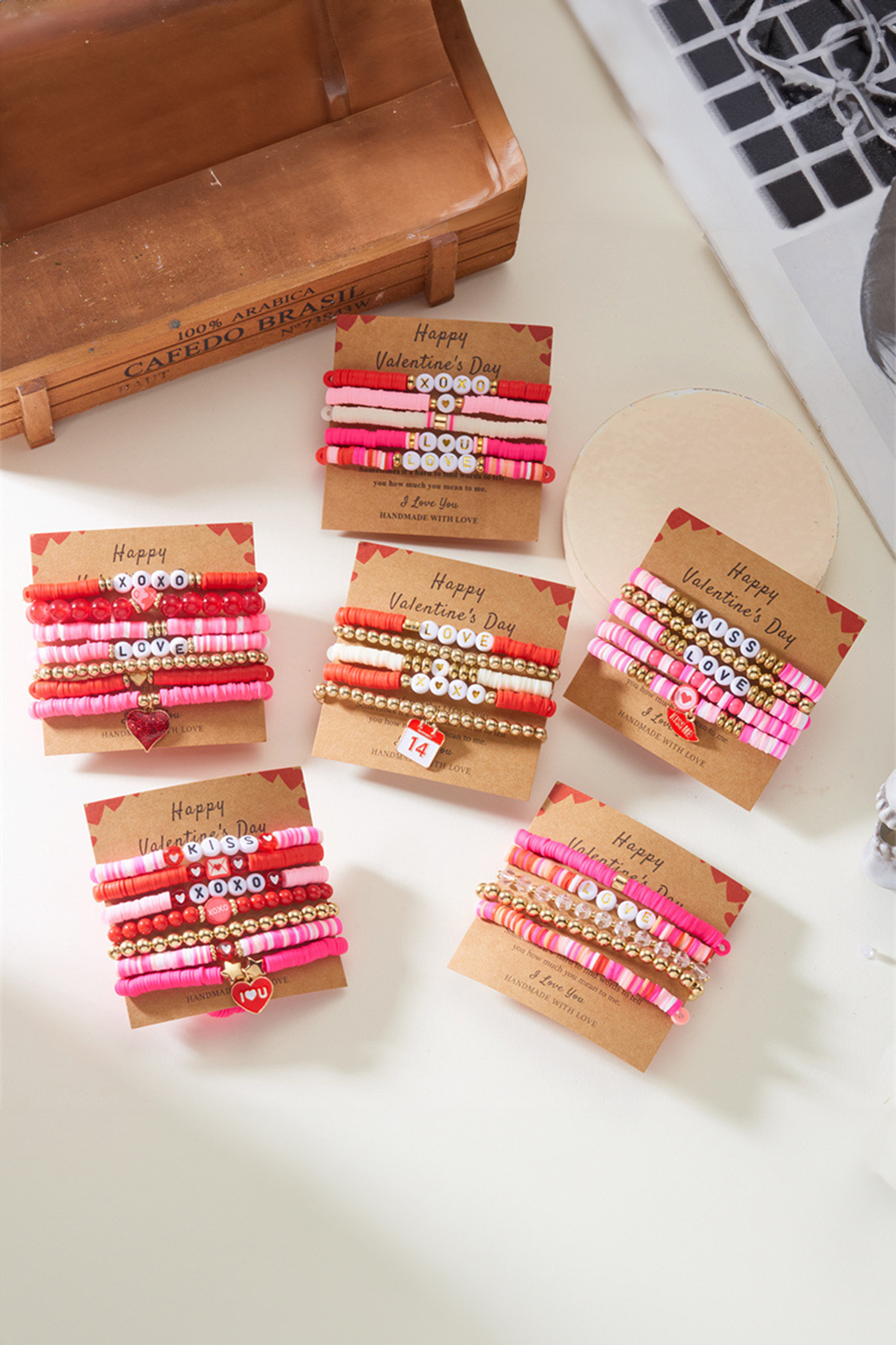 Gold Valentines Day Mixed Beads 5pcs Bracelet Set - loveforevers