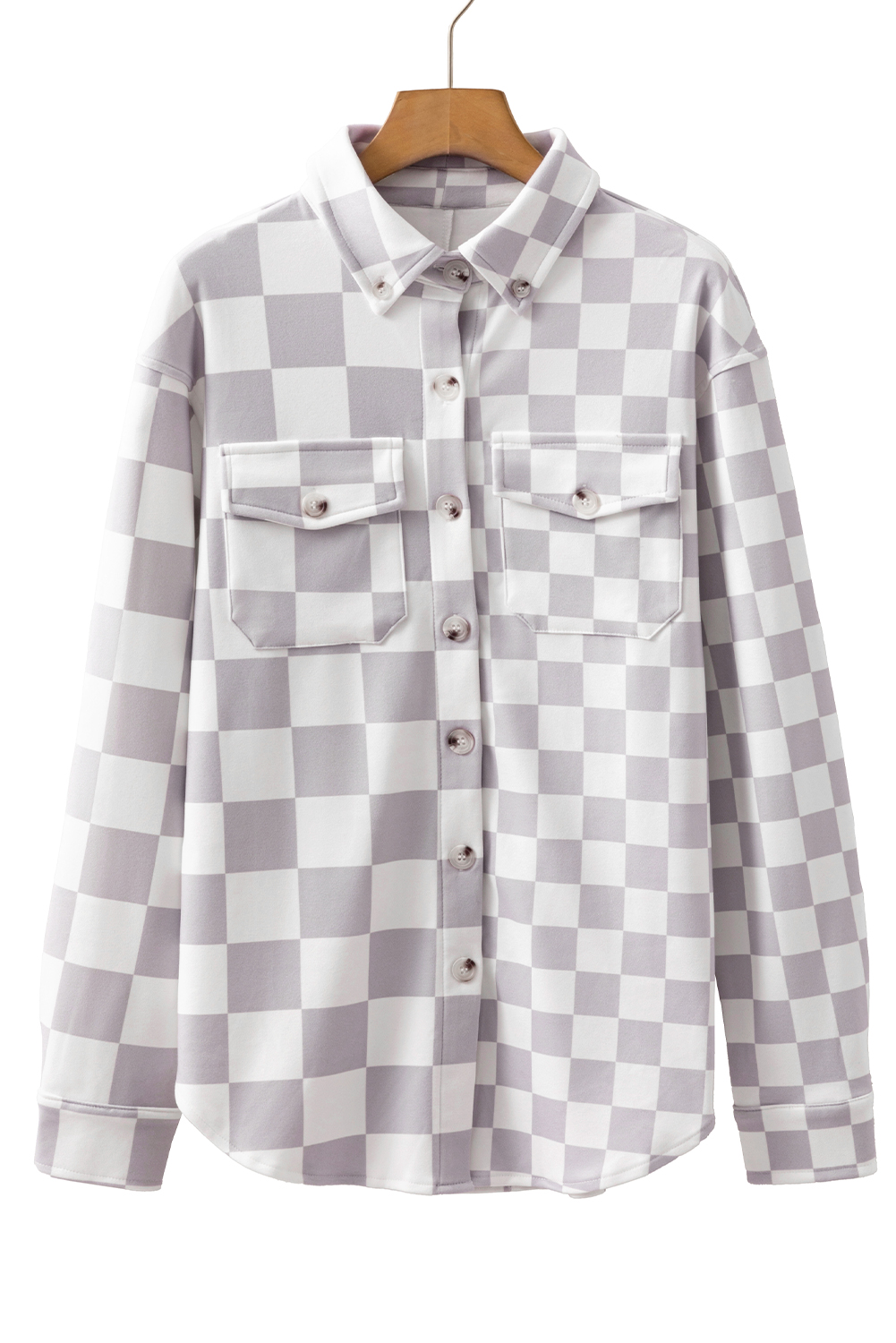 Khaki Checkerboard Flap Pocket Button Front Shacket - loveforevers