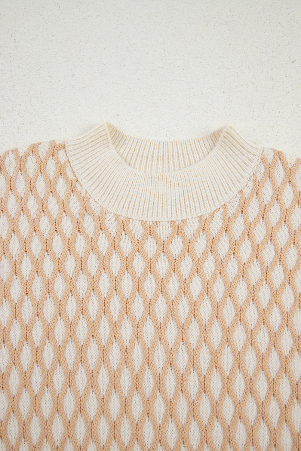 Smoke Gray Rhombus Textured Knit Mock Neck Sweater - loveforevers