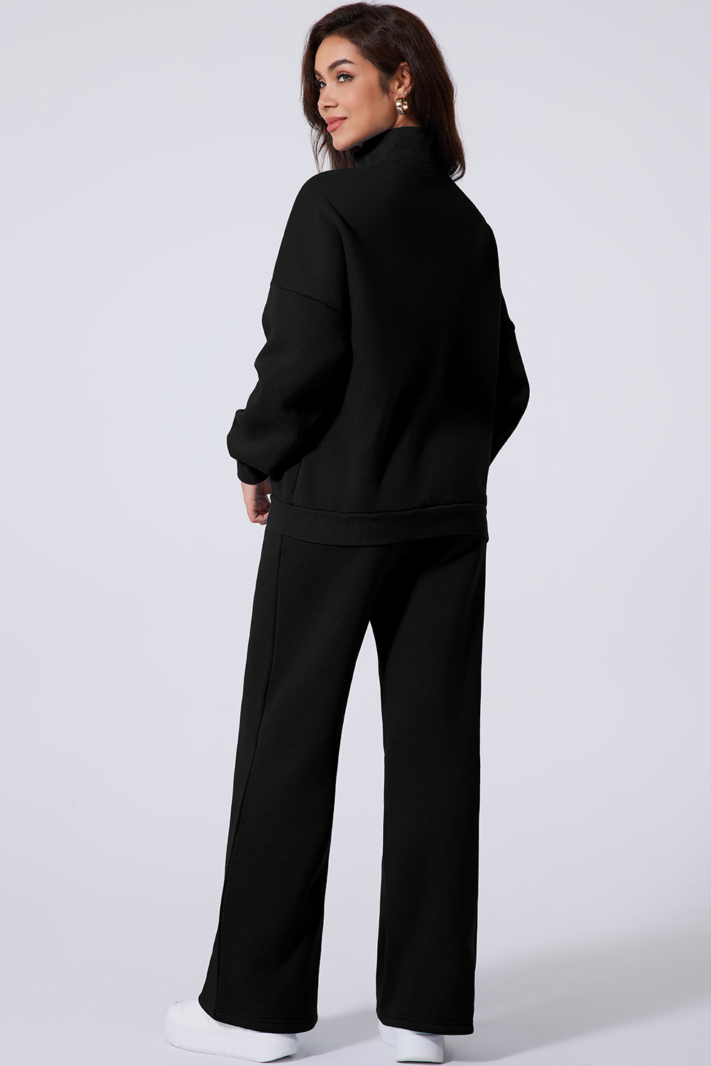 Navy Blue Drop Shoulder Zip Up Jacket Drawstring Pants Active 2pcs Set - loveforevers