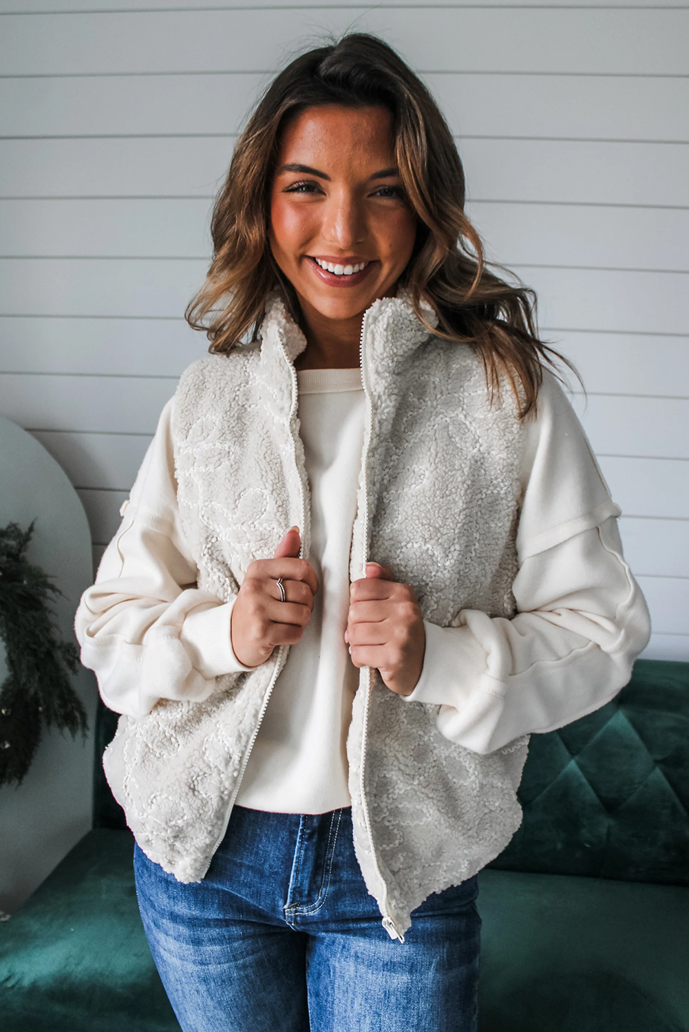 White Exposed Seam Chest Pocket Knit Pullover Sweatshirt - loveforevers