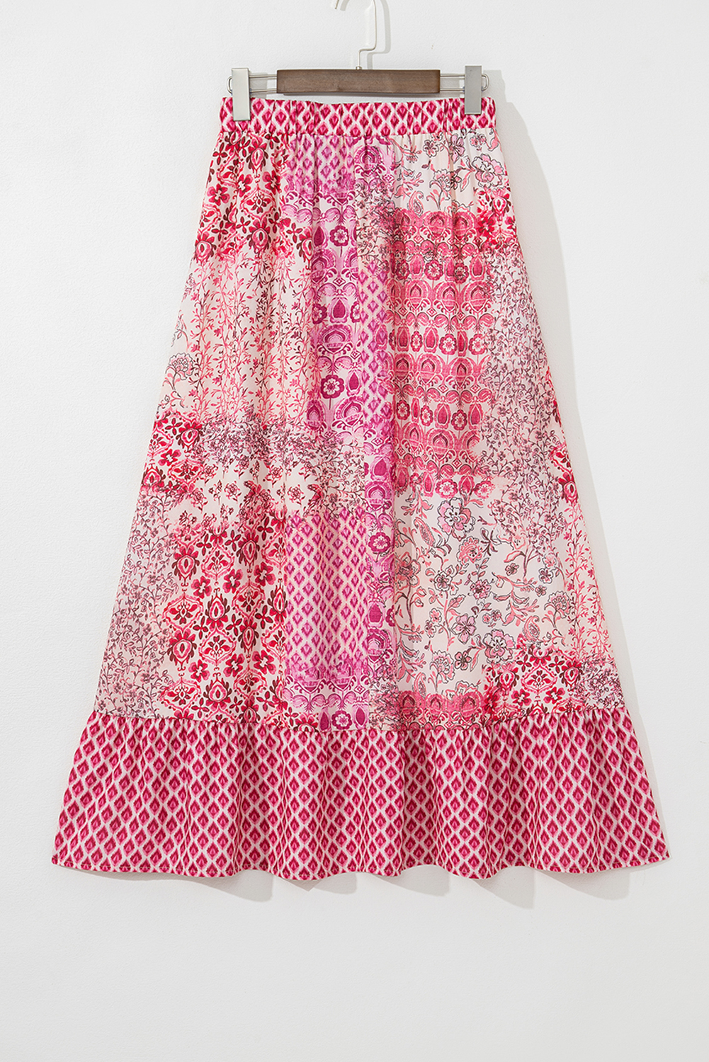 Red Boho Pattern Print Tassel Drawstring Elastic Waistband Maxi Skirt - loveforevers