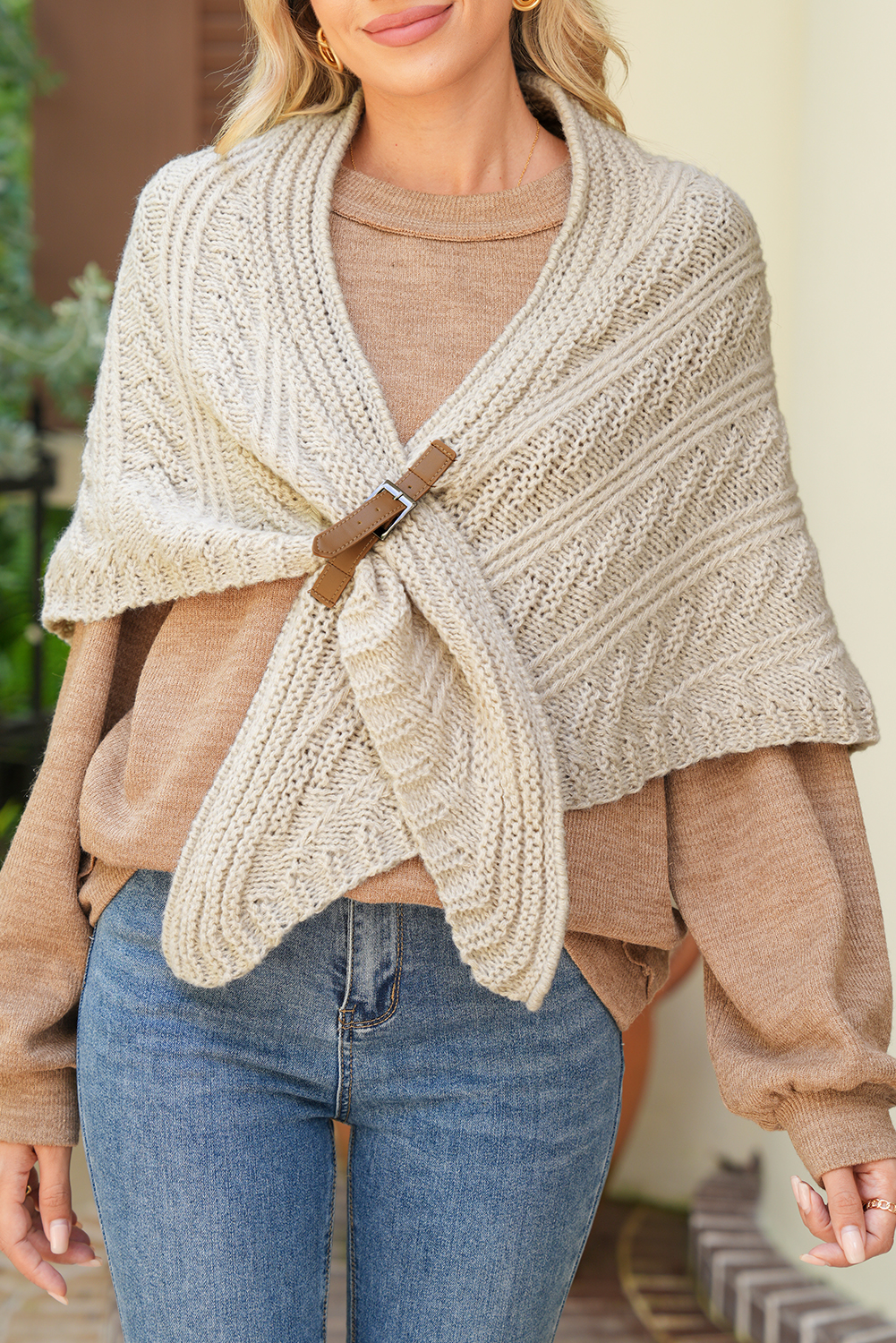 Parchment Faux Leather Belt Triangle Shawl Scarf - loveforevers