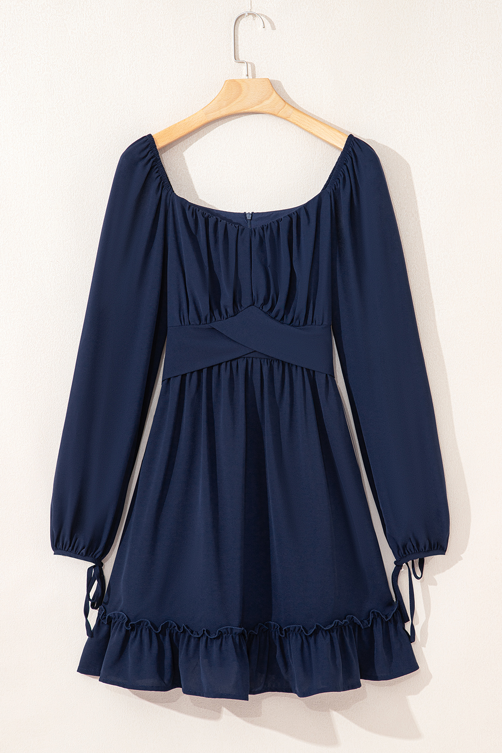 Blue White Plain Ruffled High Waist Square Neck Mini Dress - loveforevers