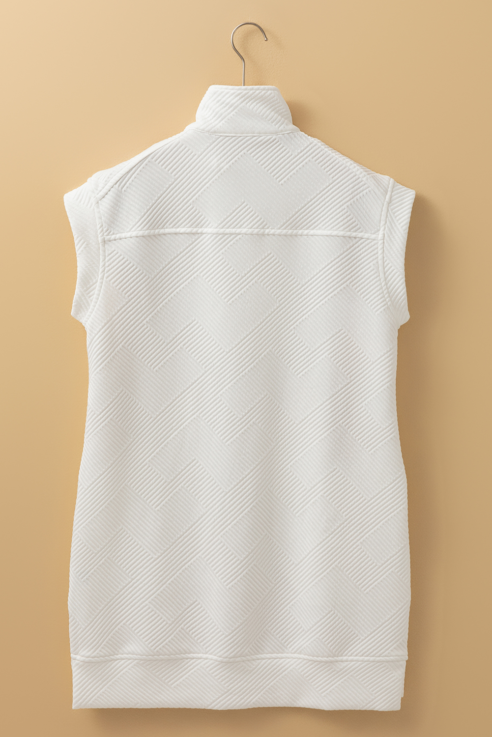 White Textured Half Zip Collared Cap Sleeve Mini Dress - loveforevers