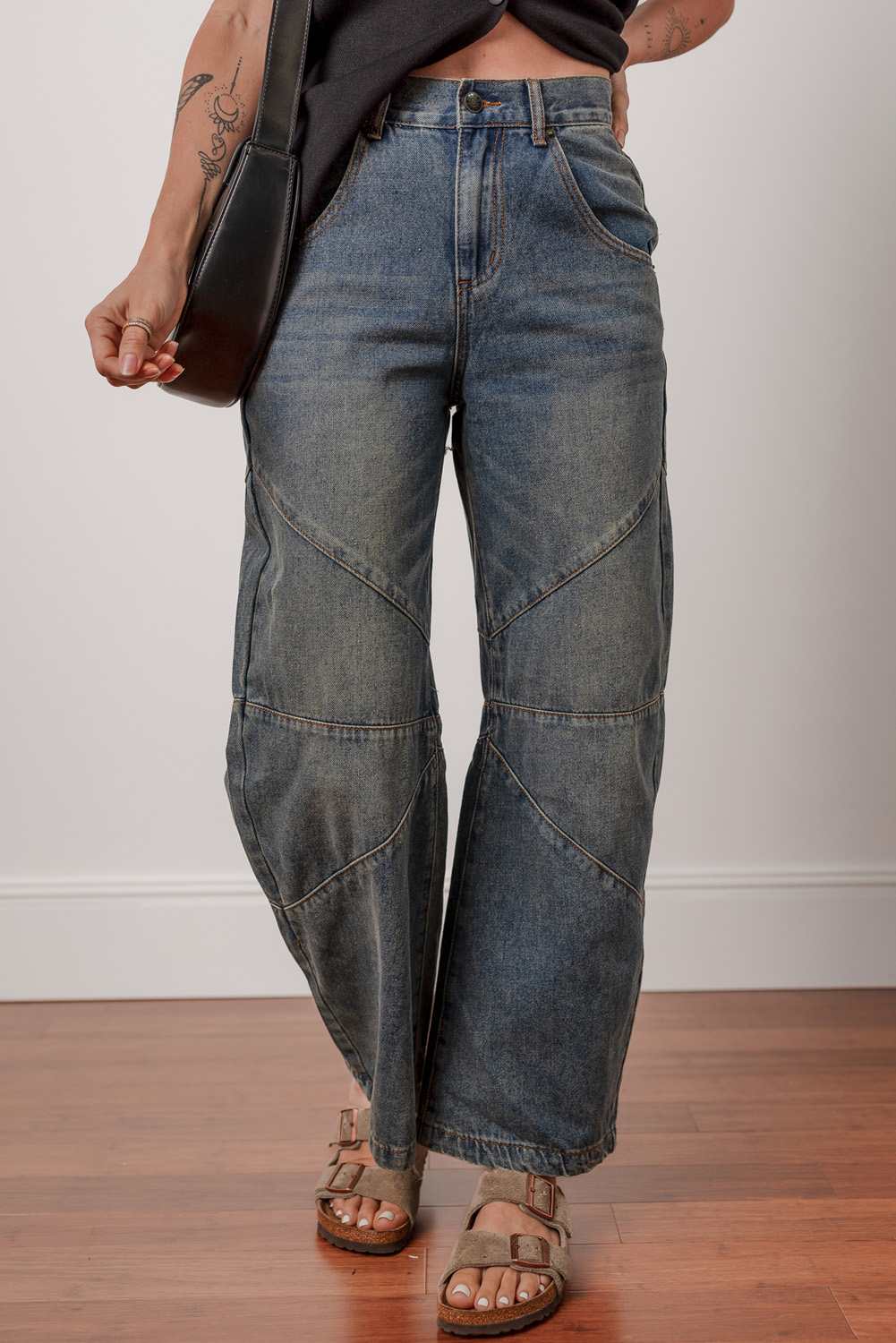 Sail Blue Exposed Stitching Loose Straight High Waist Jeans - loveforevers