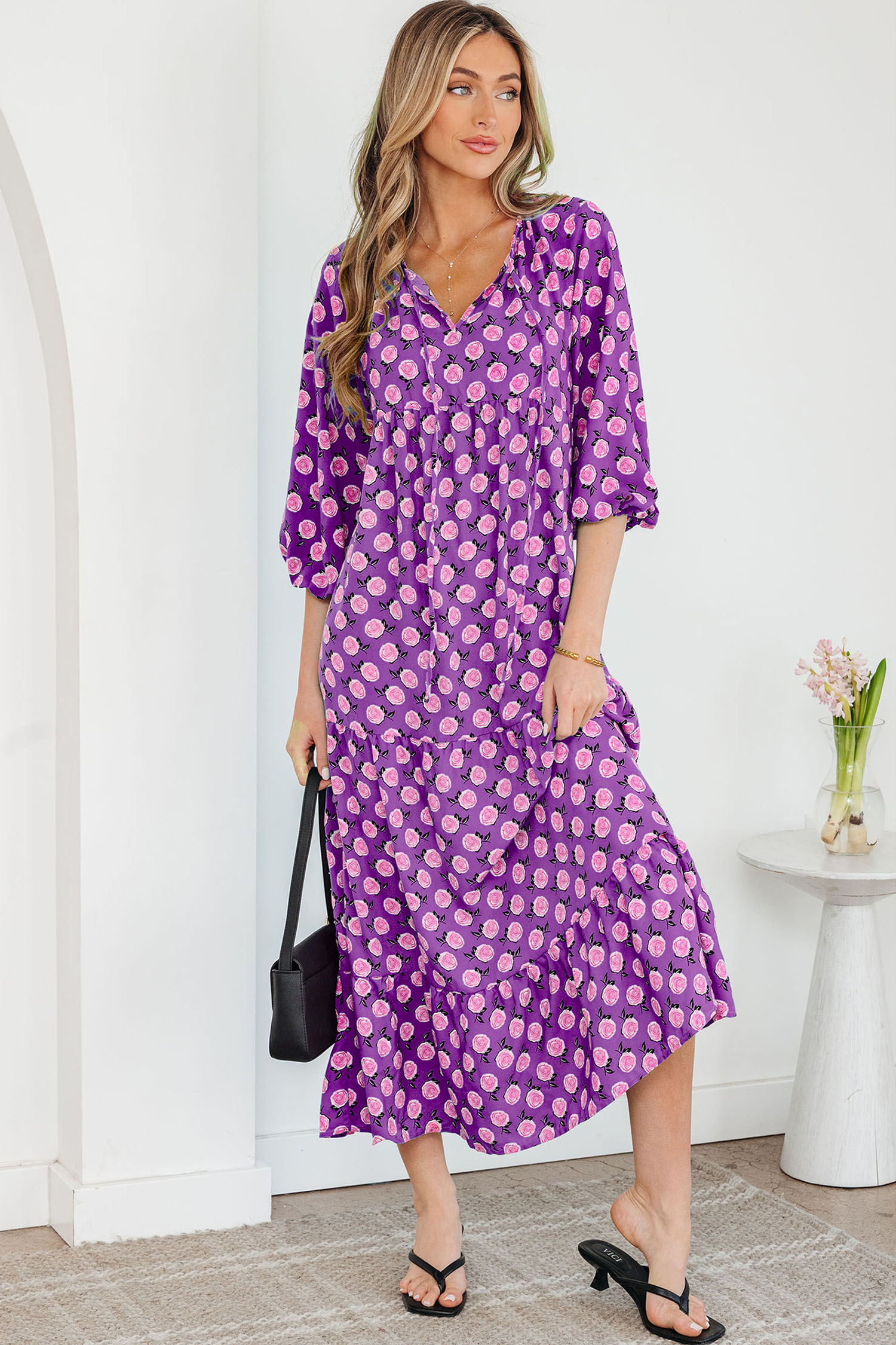 Sky Blue Boho Printed Half Sleeve Maxi Dress - loveforevers