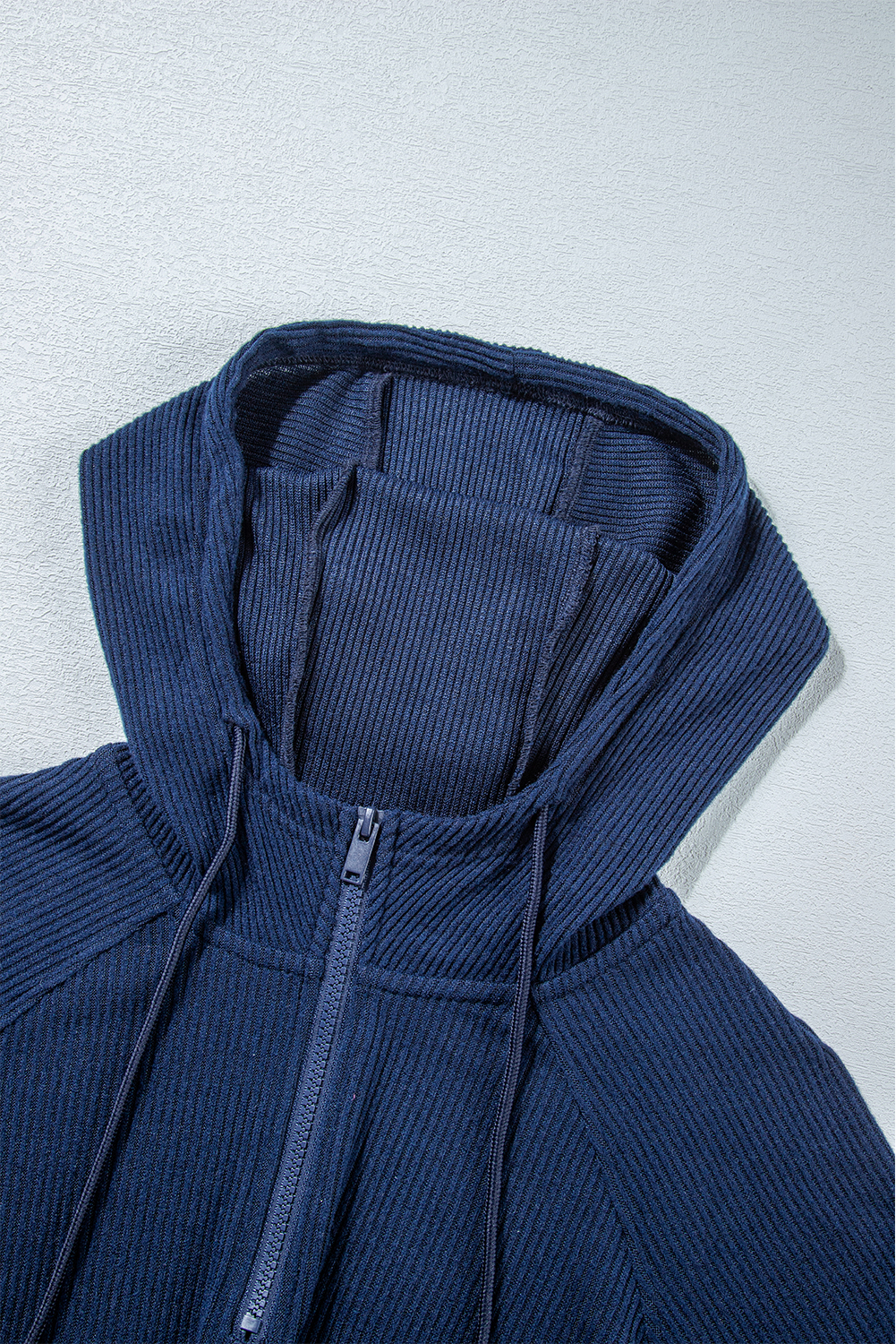 Navy Blue Ribbed Knit Cropped Hoodie and Drawstring Joggers Set - loveforevers