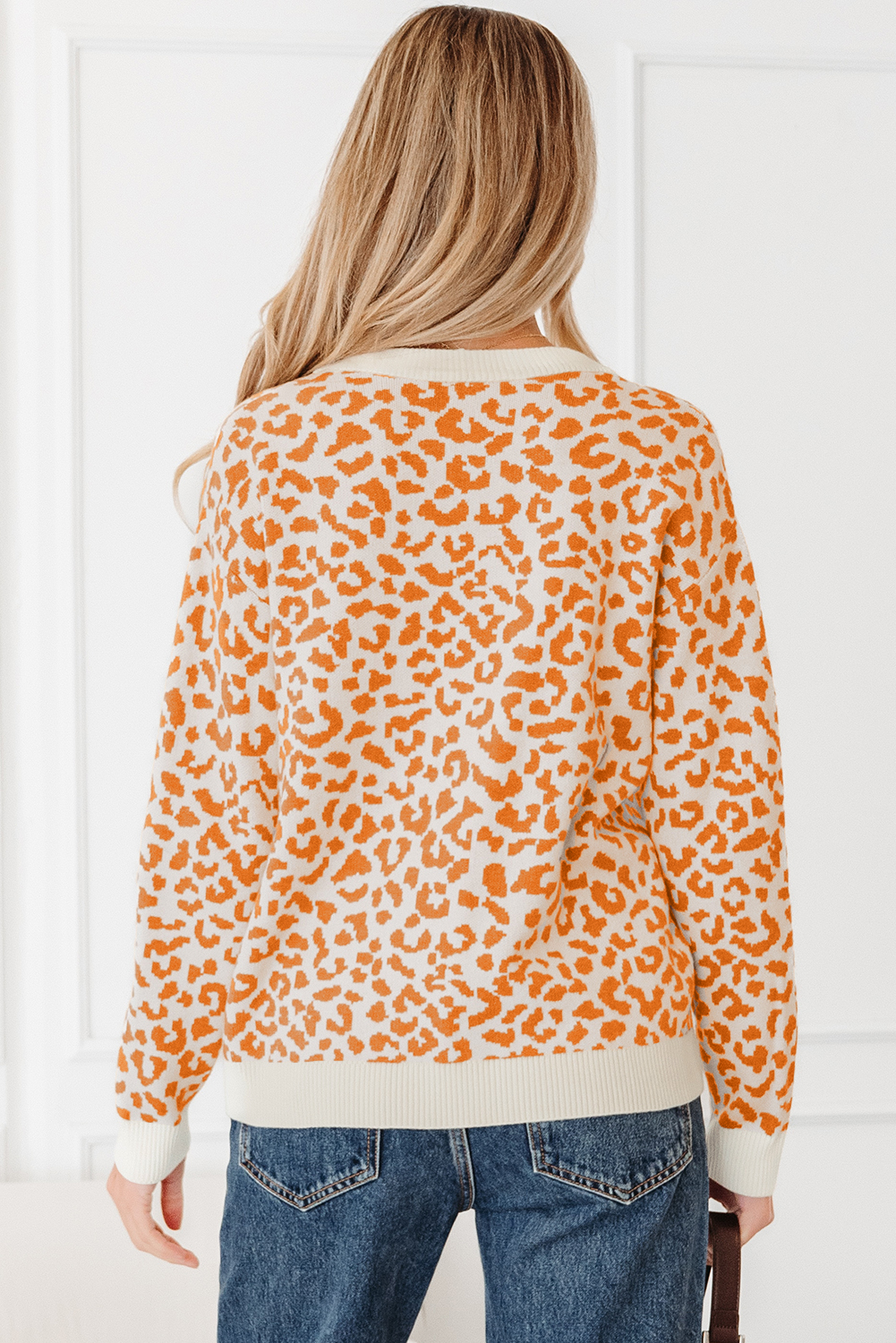 Black Leopard Drop Shoulder Chunky Knitted Cardigan Sweater - loveforevers