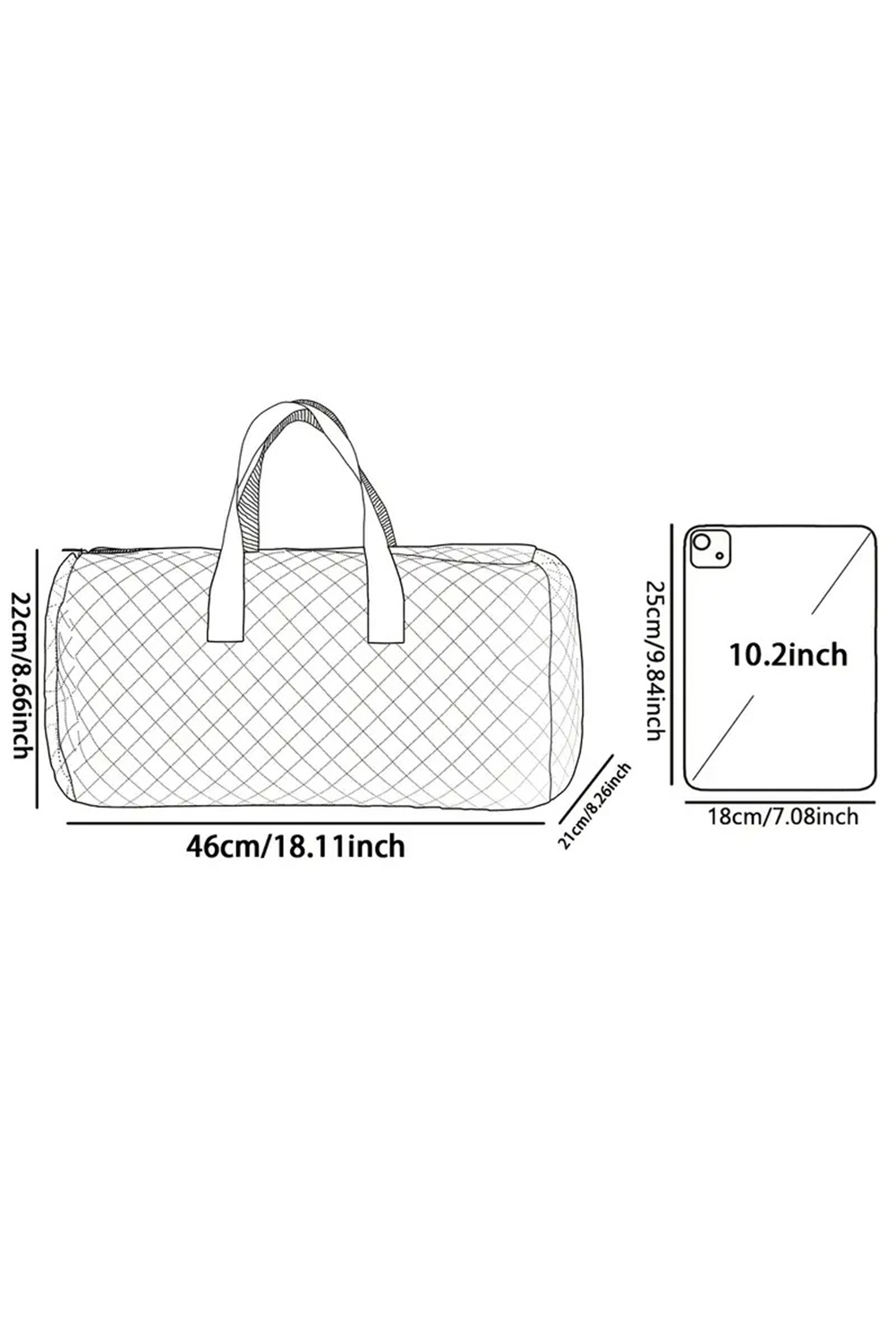 White Heart Shape Print Quilted Zipper Large Duffel Bag - loveforevers