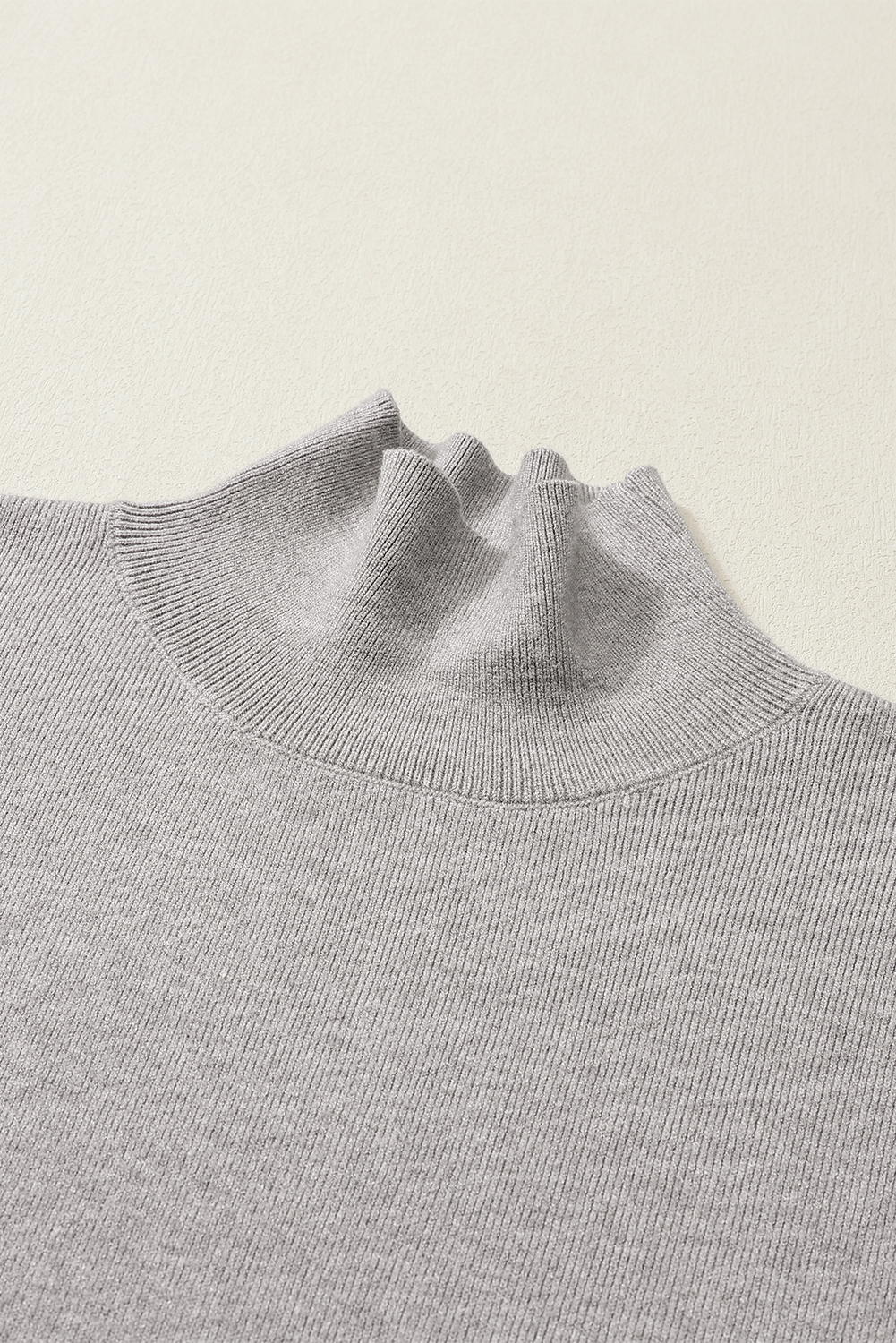Gray Turtleneck Drop Shoulder Bubble Sleeve Knit Sweater - loveforevers