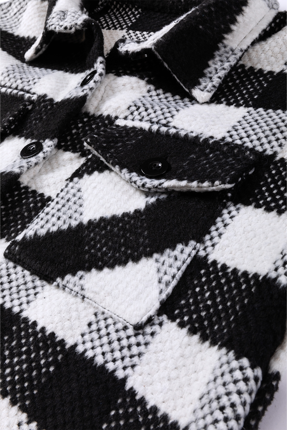 Black Plaid Textured Flap Pocket Shacket - loveforevers