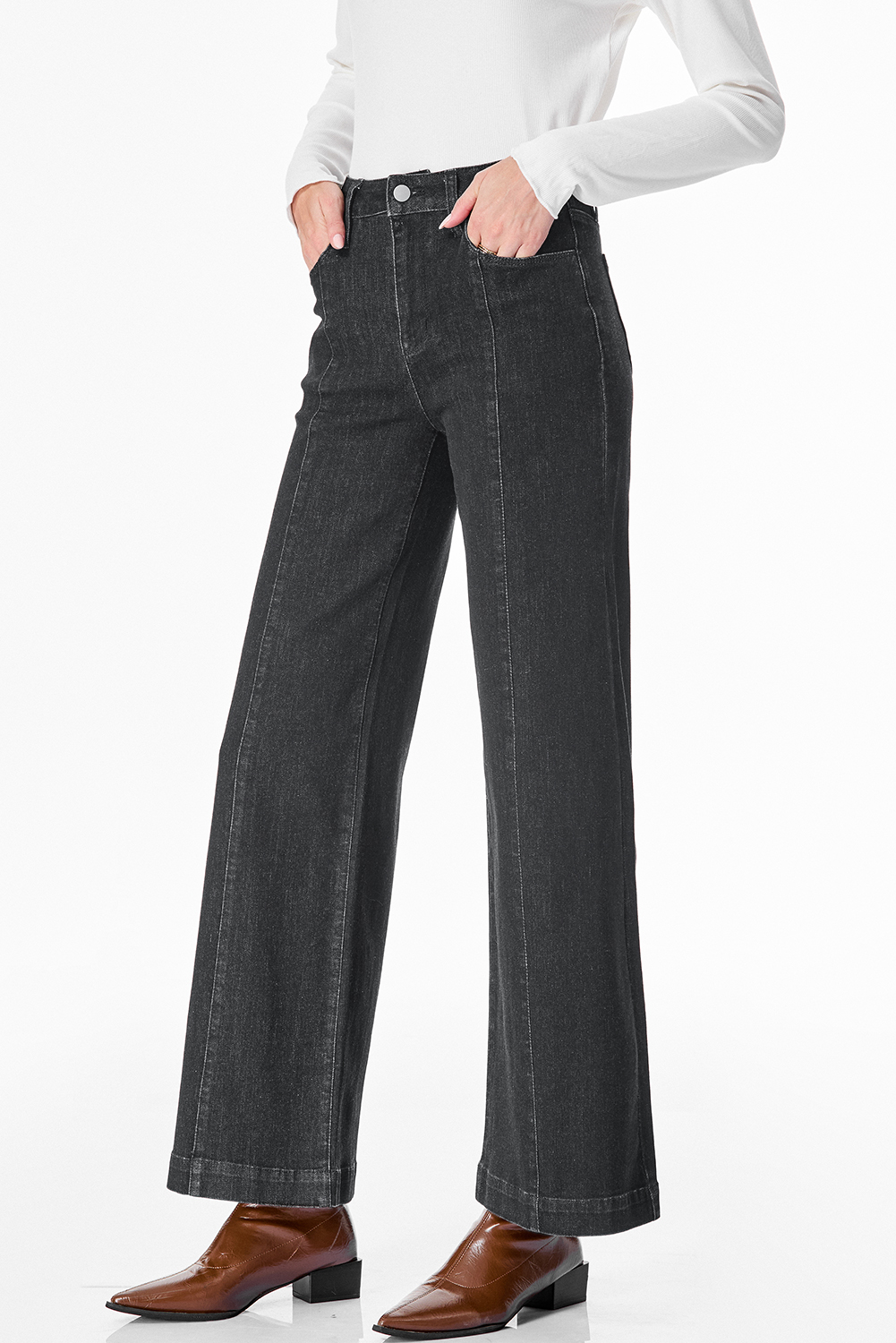 Black Plain Seam Detail Flared Bottom Ankle Length Jeans - loveforevers
