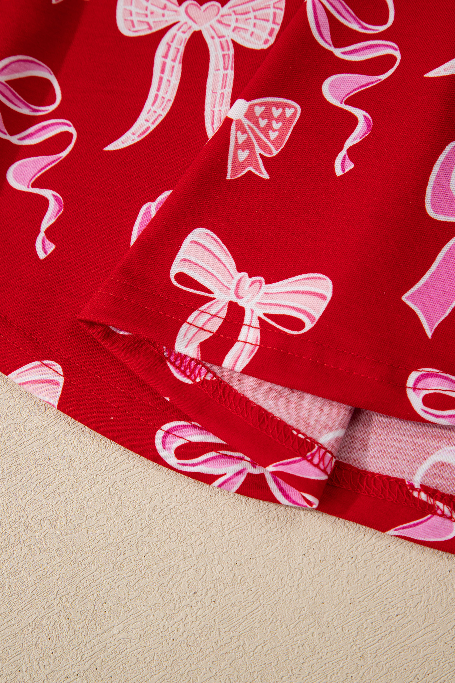 Red Sweet Bow Print Shirt Style Top Long 2pcs Pajama Set - loveforevers