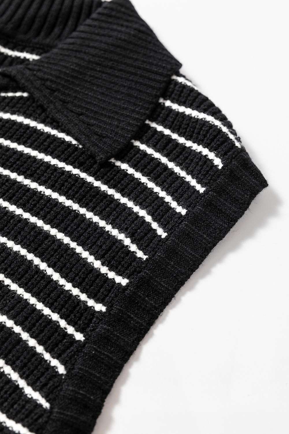 Beige Stripe Turn-down V Neck Sweater Tank Top - loveforevers
