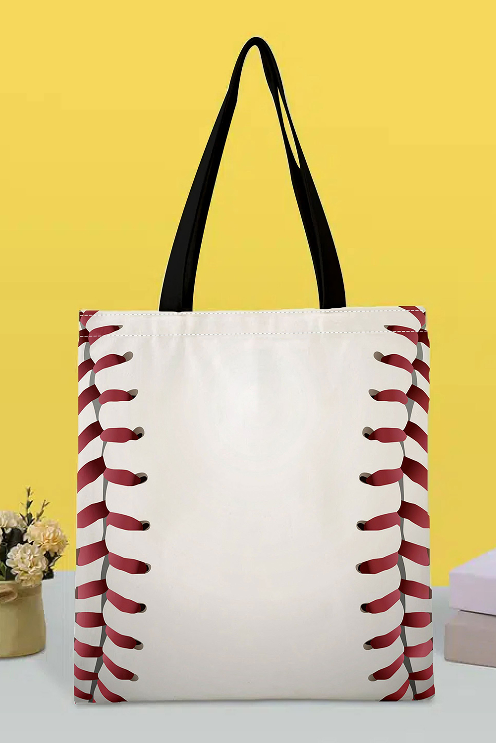 White Baseball Print Canvas Tote Bag - loveforevers