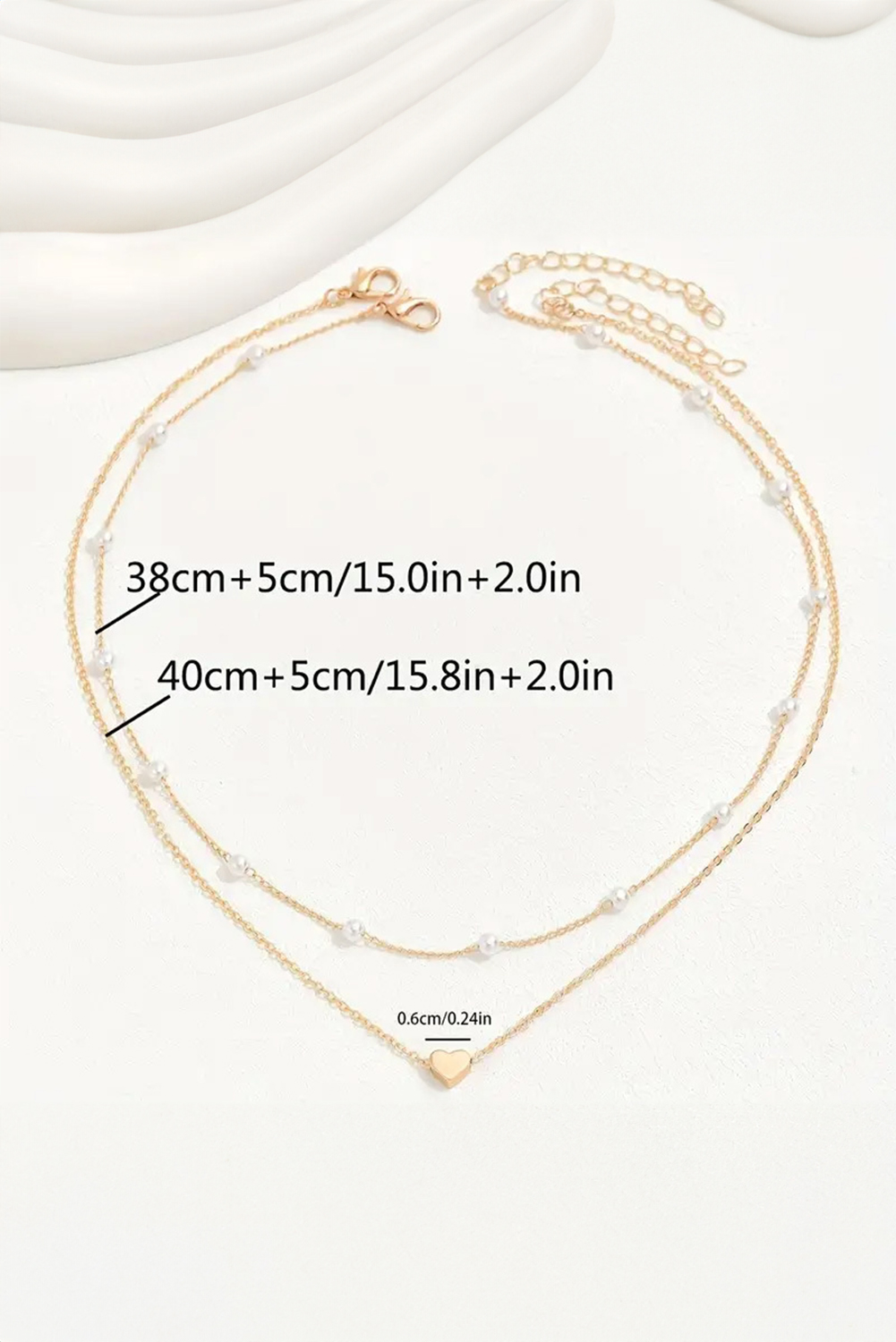 Gold Plated Heart and Pearl Detail 2pcs Layered Necklace - loveforevers
