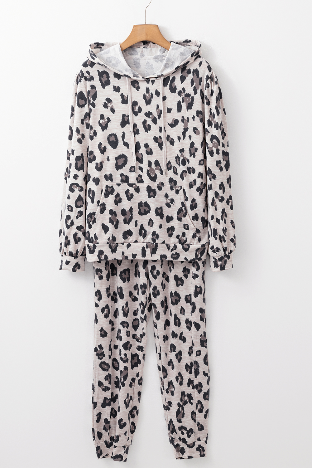 Khaki Leopard Print Drawstring Hoodie and Skinny Pants Lounge Set - loveforevers