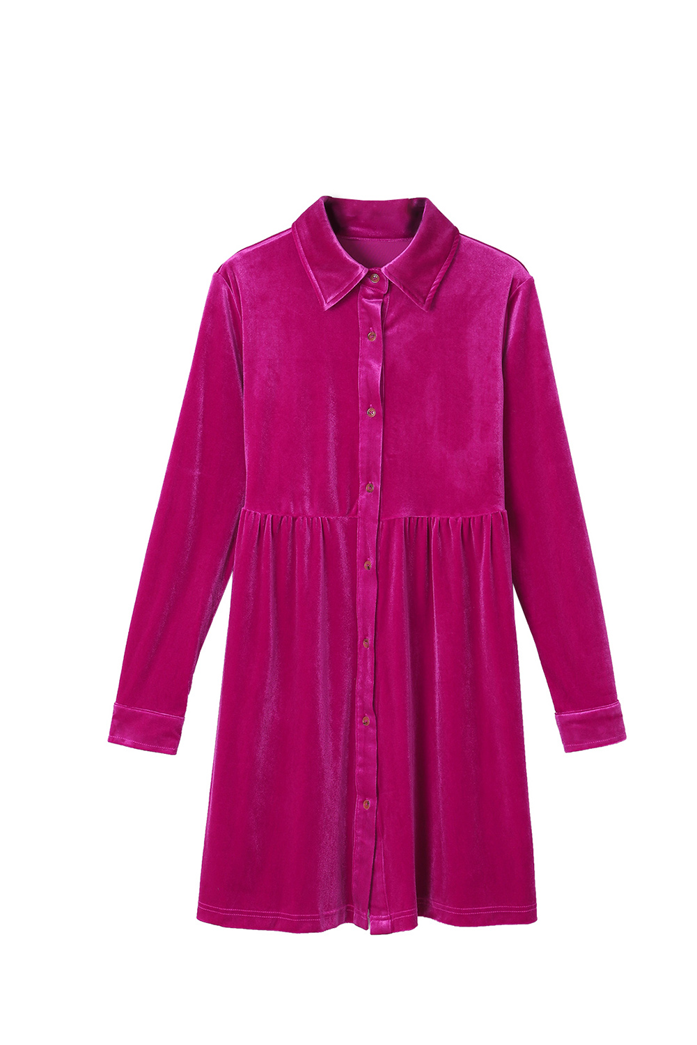 Fiery Red Long Sleeve Ruffle Velvet Button Up Dress - loveforevers