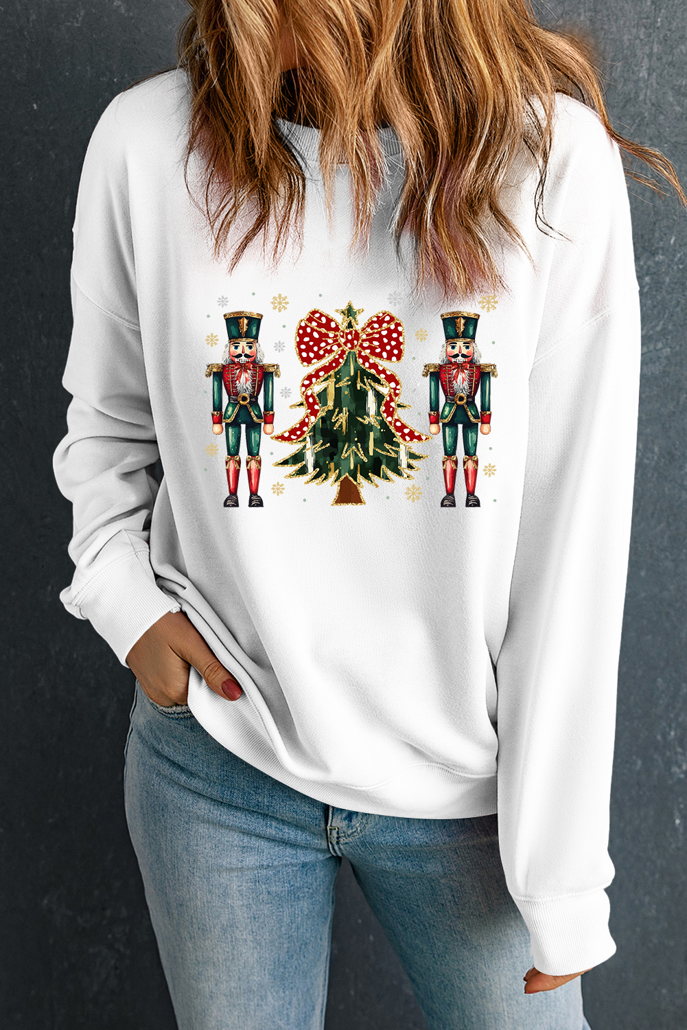 White Nutcracker Man Guard Christmas Holiday Graphic Sweatshirt - loveforevers
