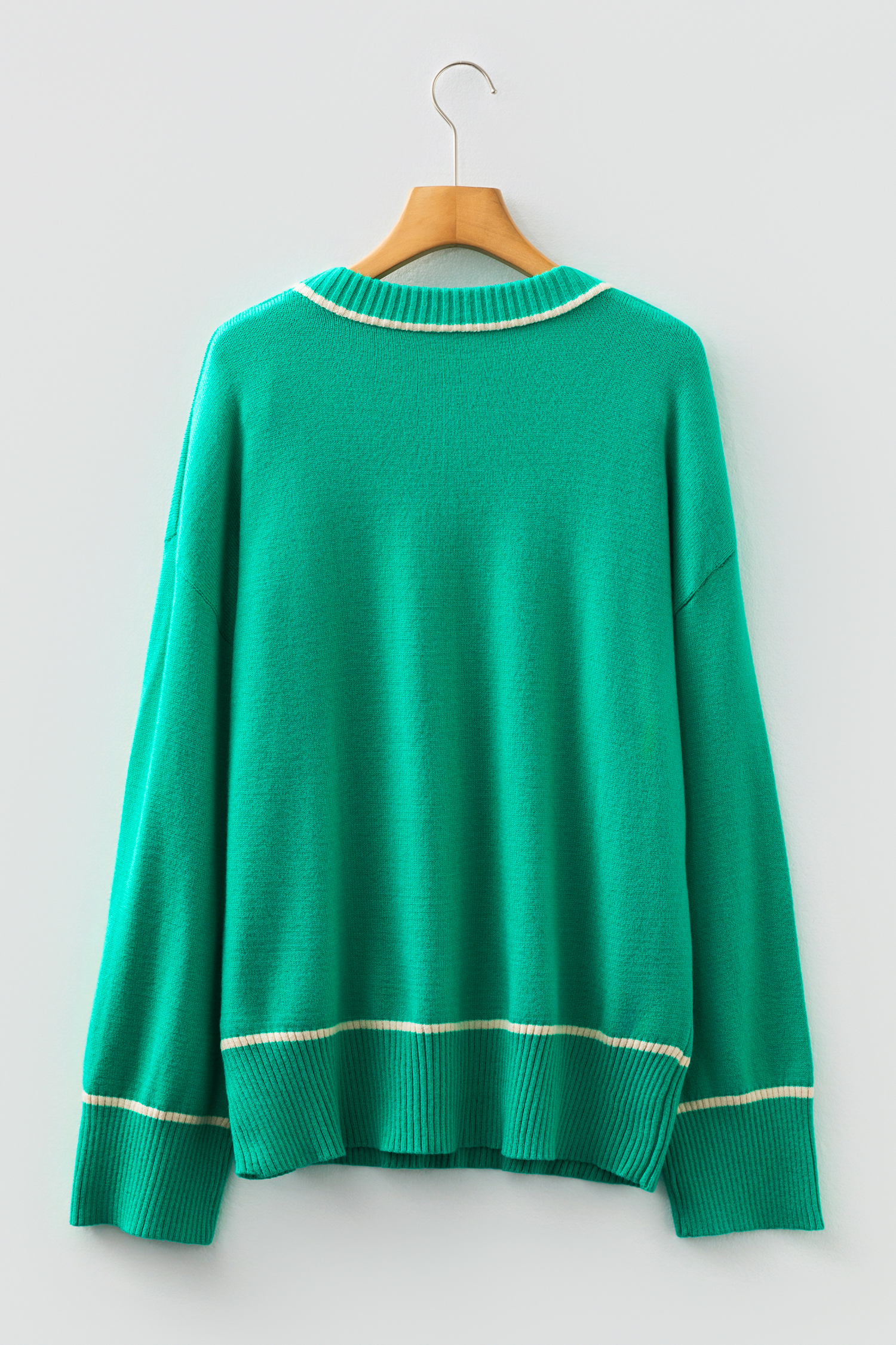 Sea Green Contrast Detail Drop Shoulder Baggy Sweater - loveforevers