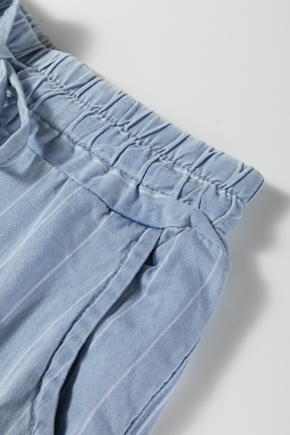 Blue Stripe Chambray Wide Leg Tied Elastic Waist Trousers - loveforevers
