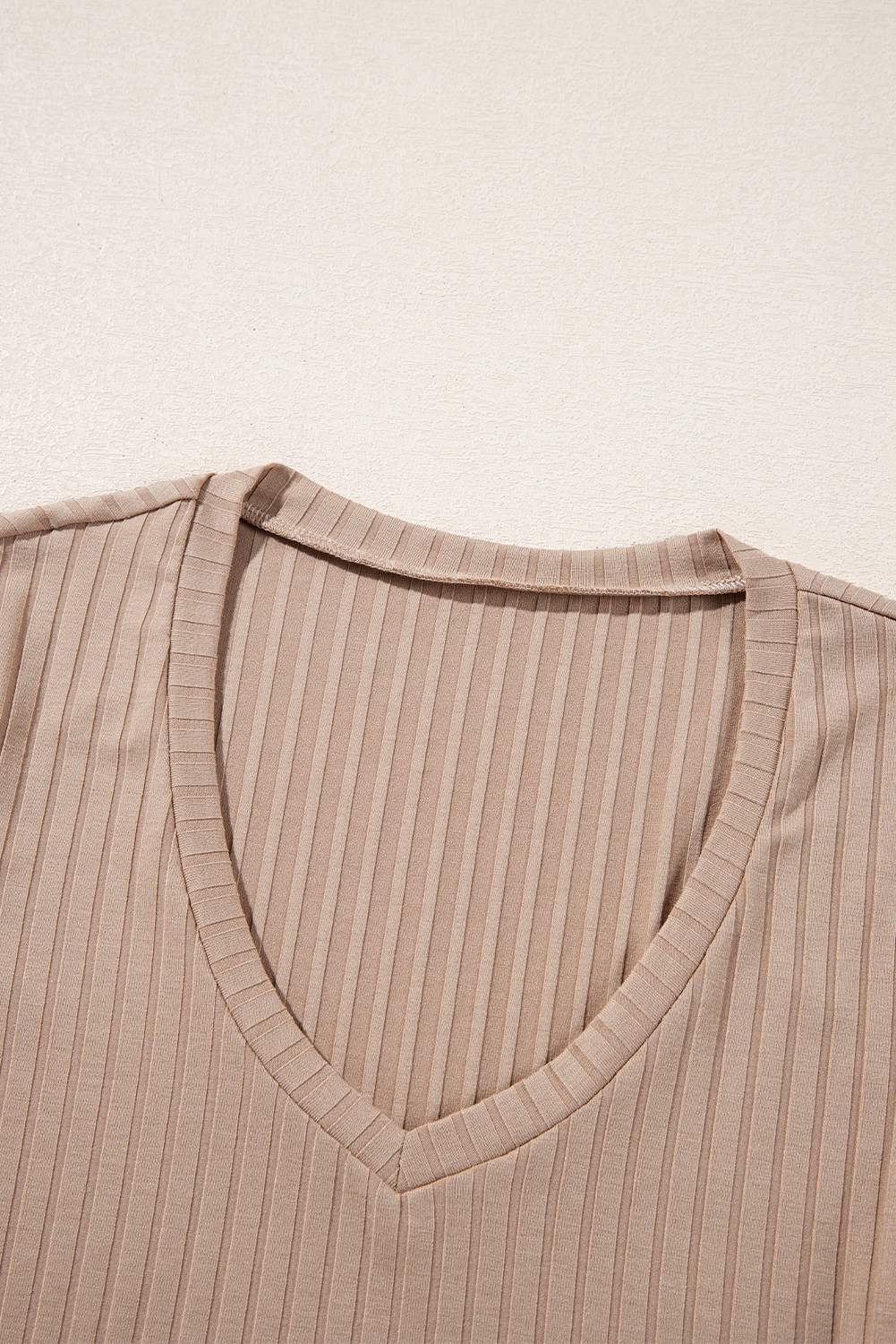 Strawberry Pink Ribbed Knit V Neck Long Sleeve Slim Fit Top - loveforevers