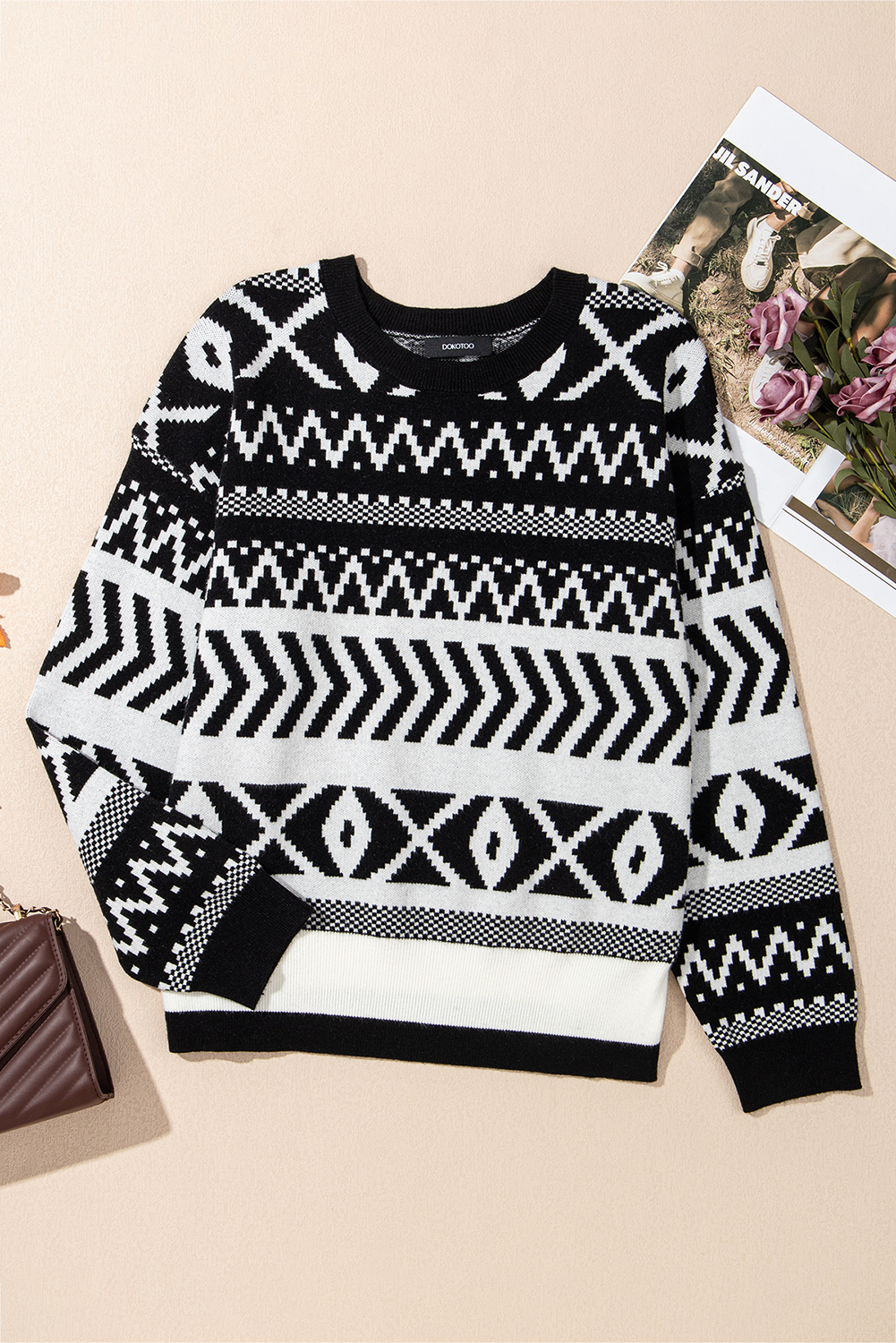 Brown Abstract Print Pullover Sweater - loveforevers