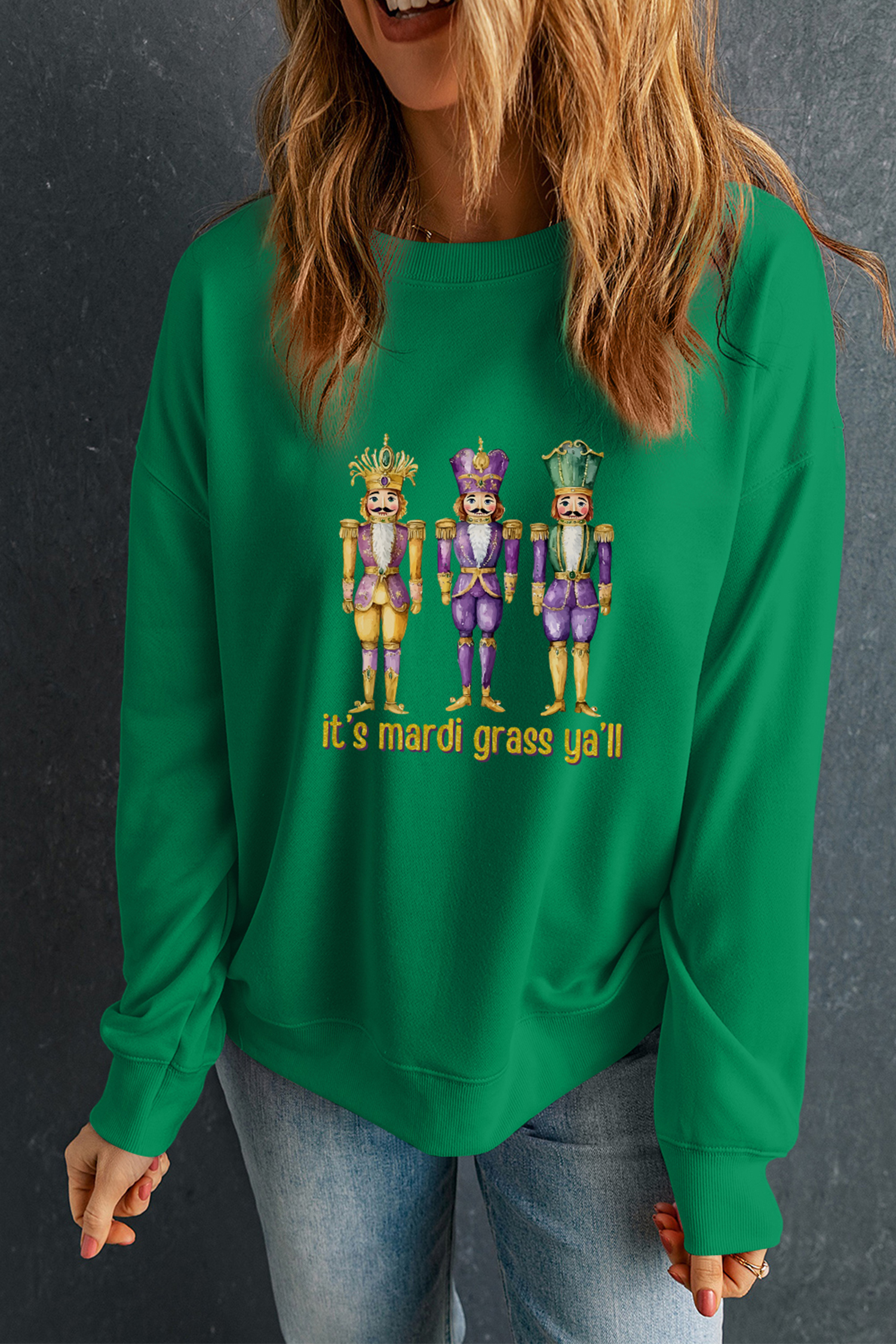Dark Green Mardi Gras Nutcracker Graphic Pullover Sweatshirt - loveforevers