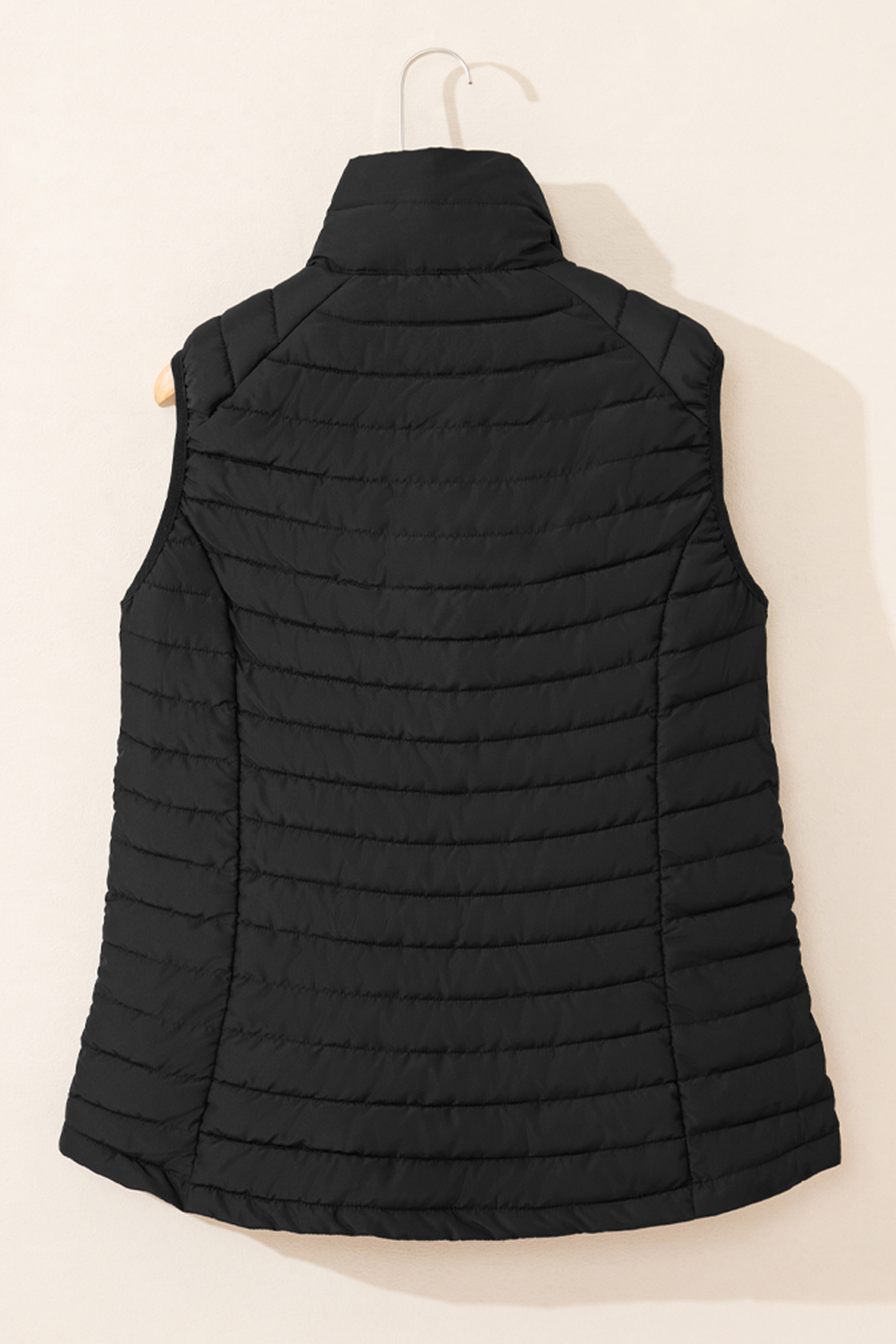 Silvery Plush Collared Quilted Zipped Puffer Vest - loveforevers