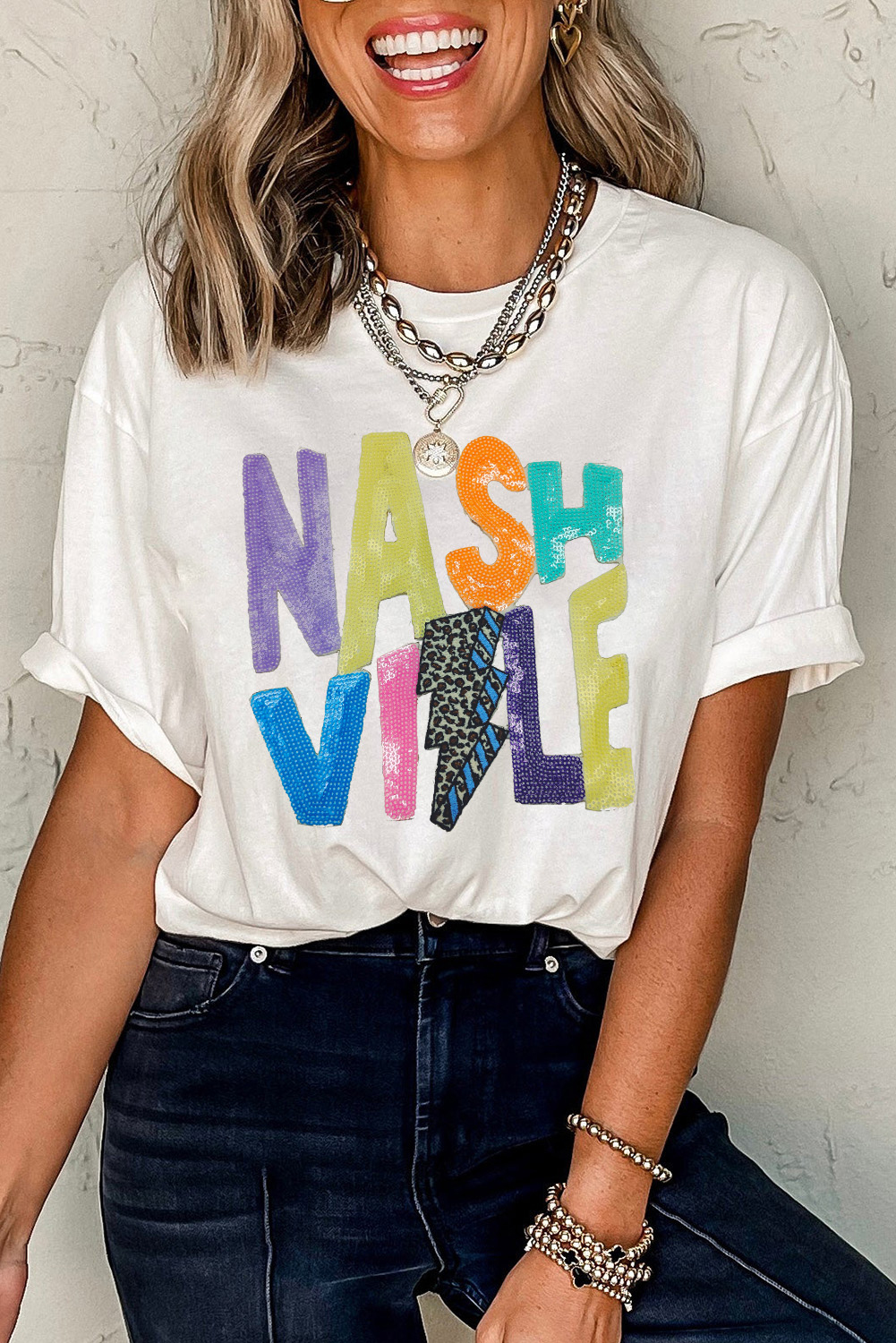 White Lightening NASHVILLE Graphic Crewneck T Shirt - loveforevers