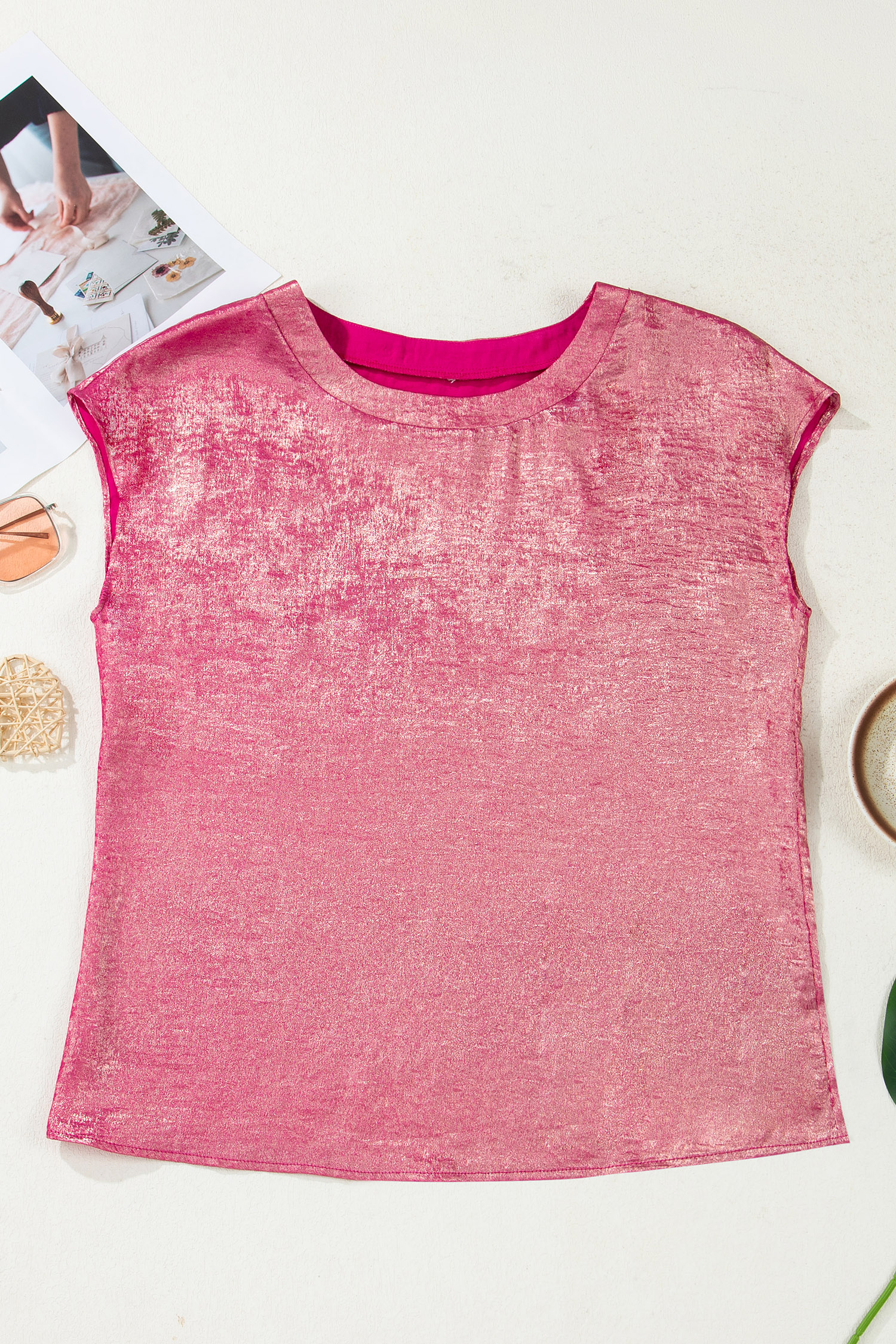 Apricot Metallic Round Neck Smocked Long Sleeve Blouse - loveforevers