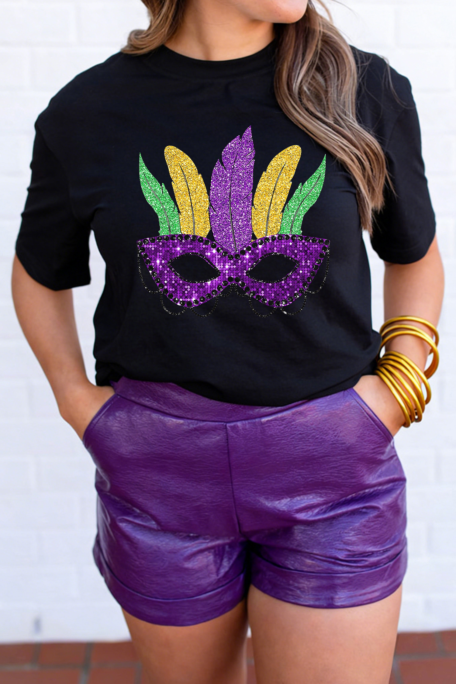 Black Glitter Mardi Gras Mask Graphic T Shirt - loveforevers