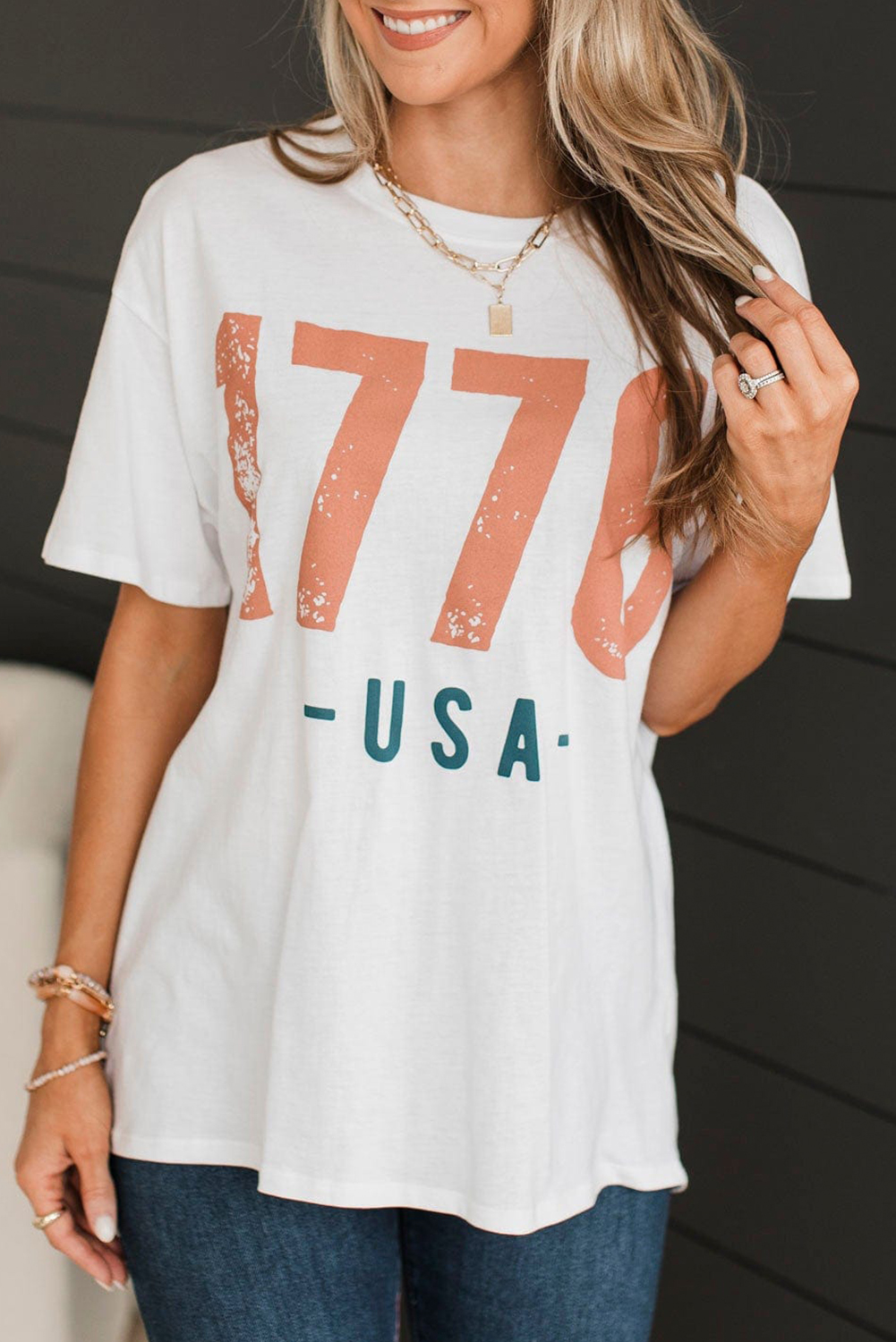 White 1776 USA Vintage Graphic T Shirt - loveforevers